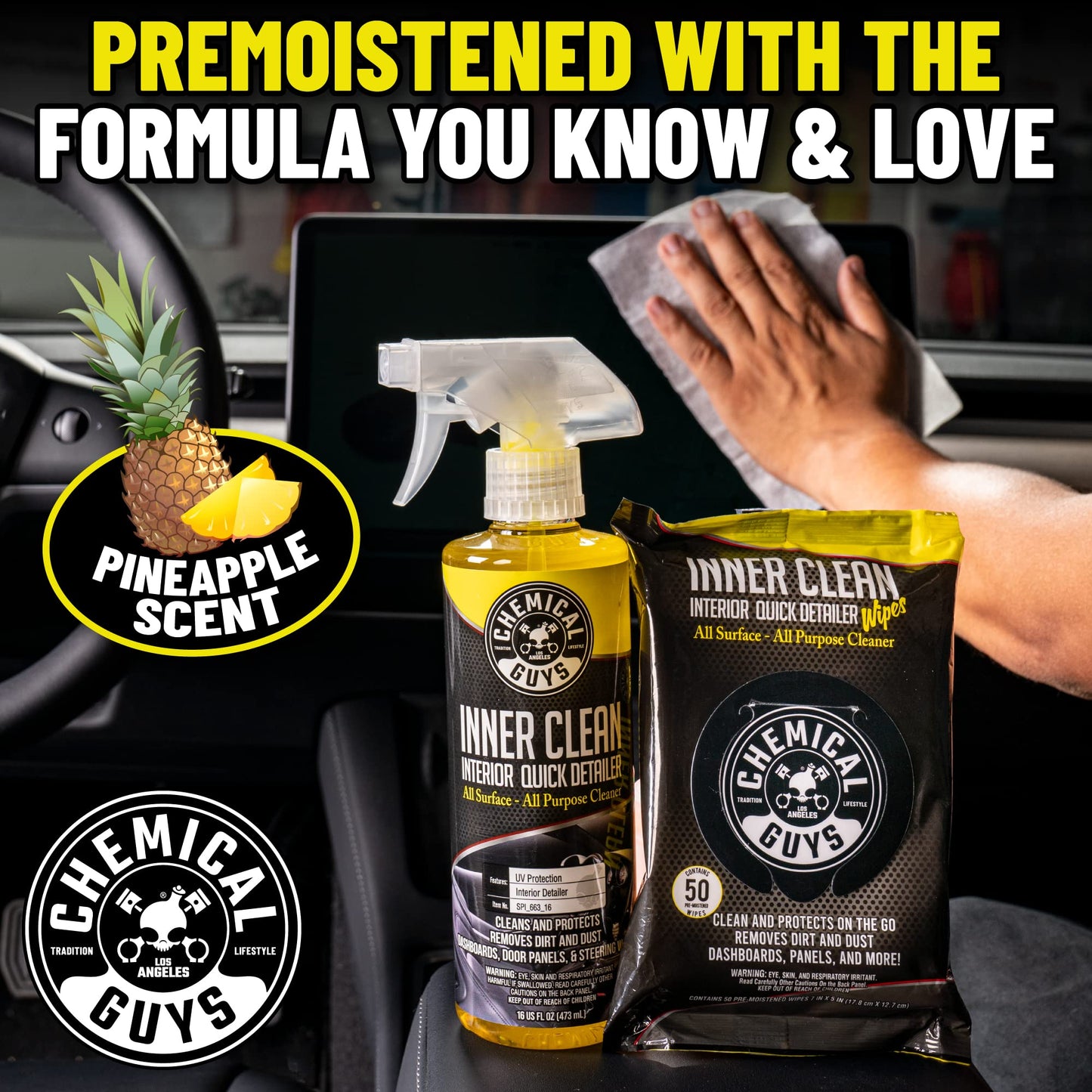 Chemical Guys Paquete Mega 50 Toallitas Detalladoras y Protectoras InnerClean Interior de, seguras para coches, camiones, todoterrenos, motocicletas, vehículos recreativos y más, (50 uds.)