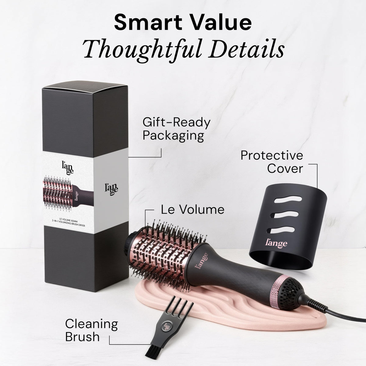Cepillo Secador de Titanio L'ANGE HAIR Negro 2 en 1 para Cabello Suave y sin Frizz
