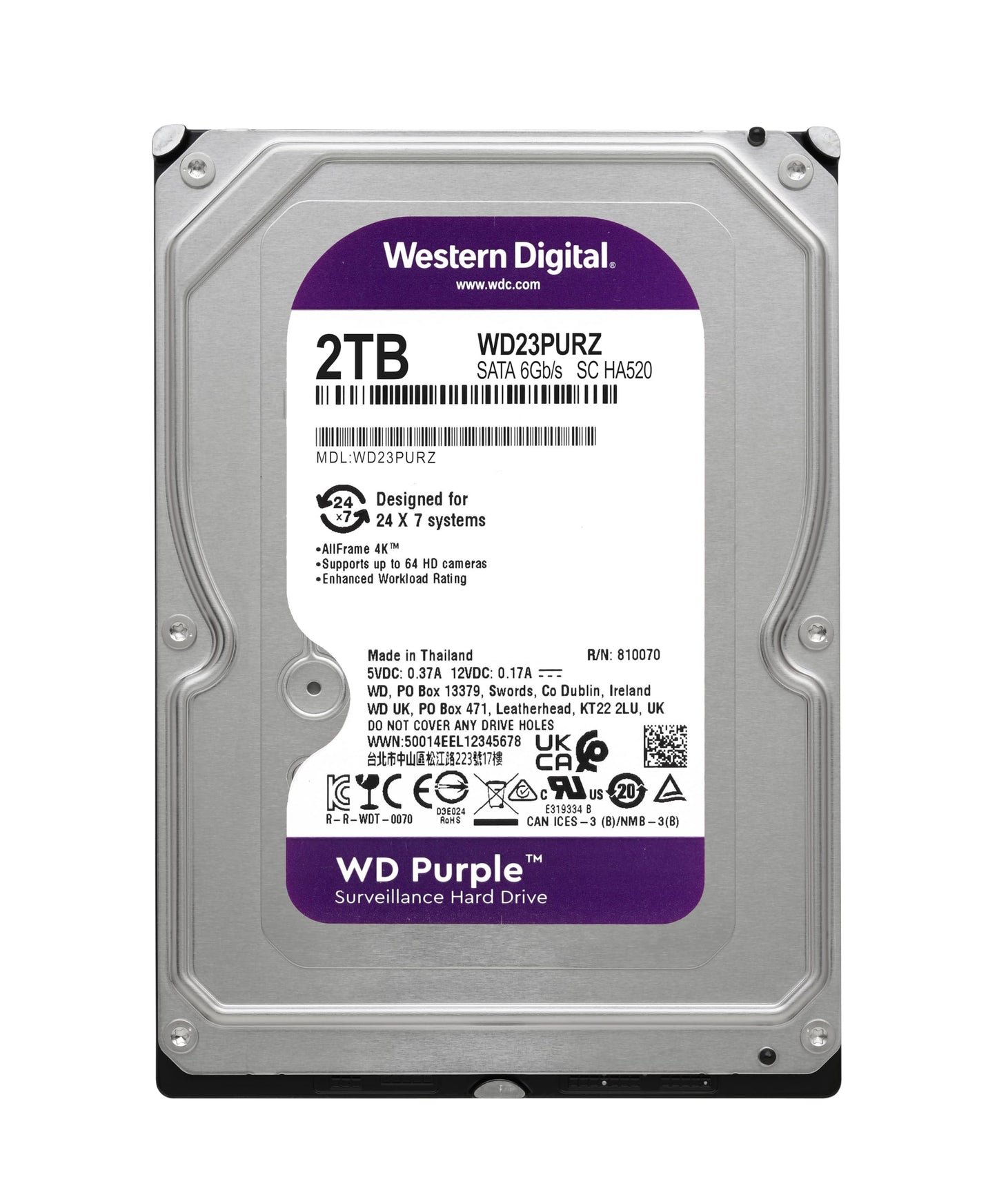 Disco Duro Western Digital Púrpura 2TB para Vigilancia