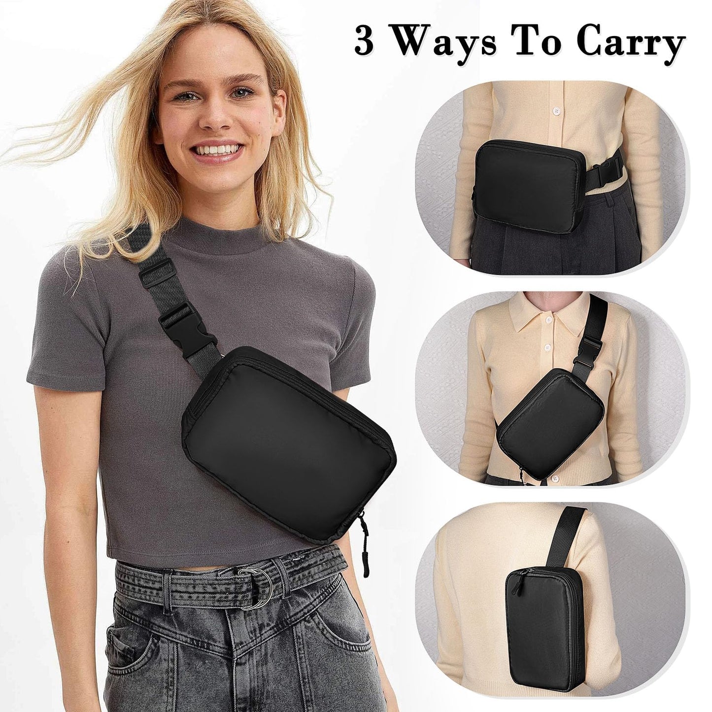 Cangurera para Hombre Mujer con Correa Ajustable Bolsa de Cintura Portátil y Resistente al Agua para Entrenamiento Correr y Viajar-Negro