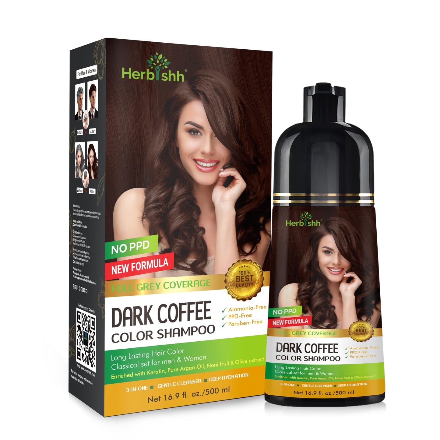 Herbishh Hair Color Shampoo for Gray Hair – Natural Hair Dye Shampoo – Lasts Up To 3-4 Weeks – 500 Ml – 3-In-1 Hair Color – Ammonia-Free | Herbishh (Dark Coffee)
