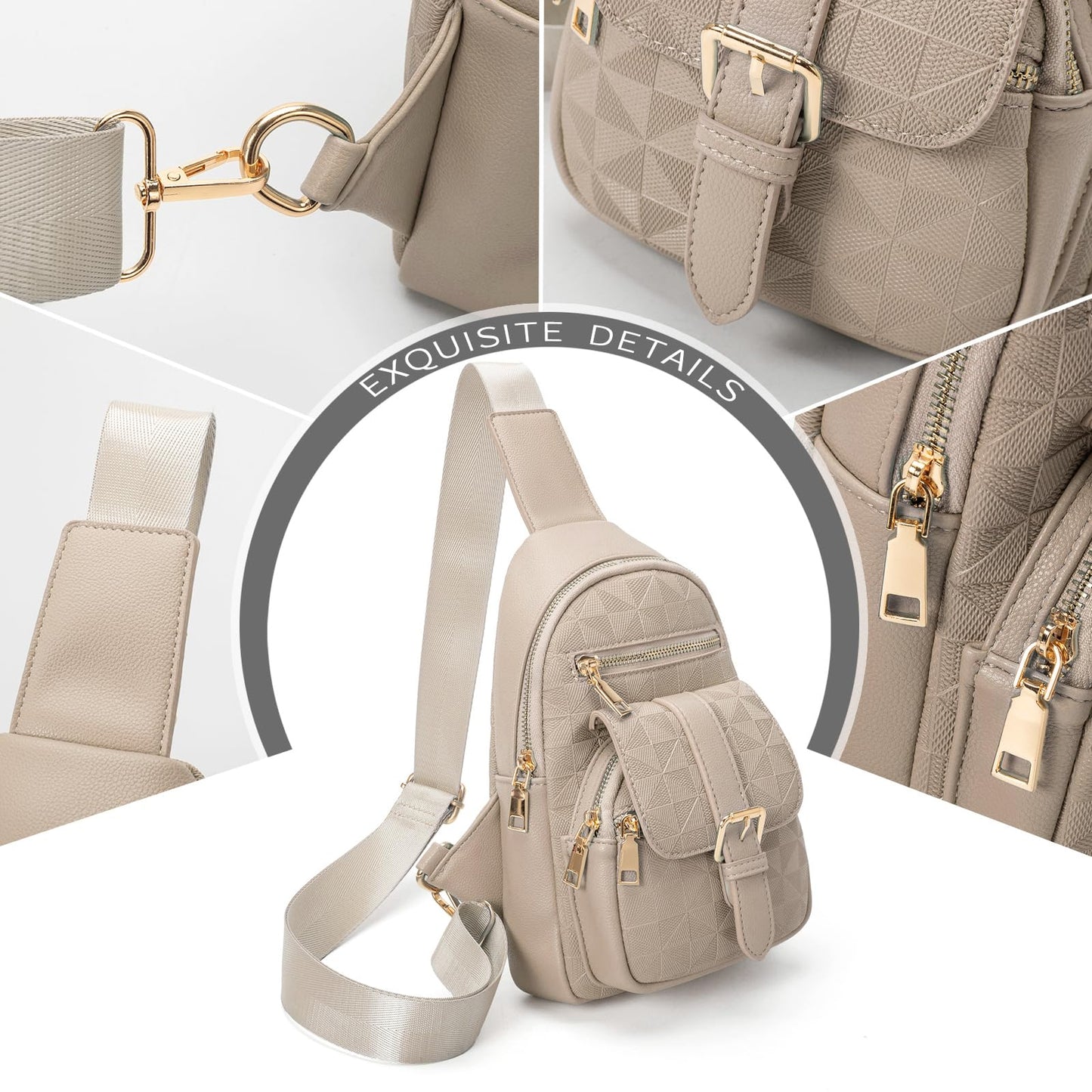Anck Riñonera Bandolera para Mujer, Bolso Pequeño en el Pecho, Estilo Casual a Cuadros, 9831-G-YH-Khaki, Moda Relajada
