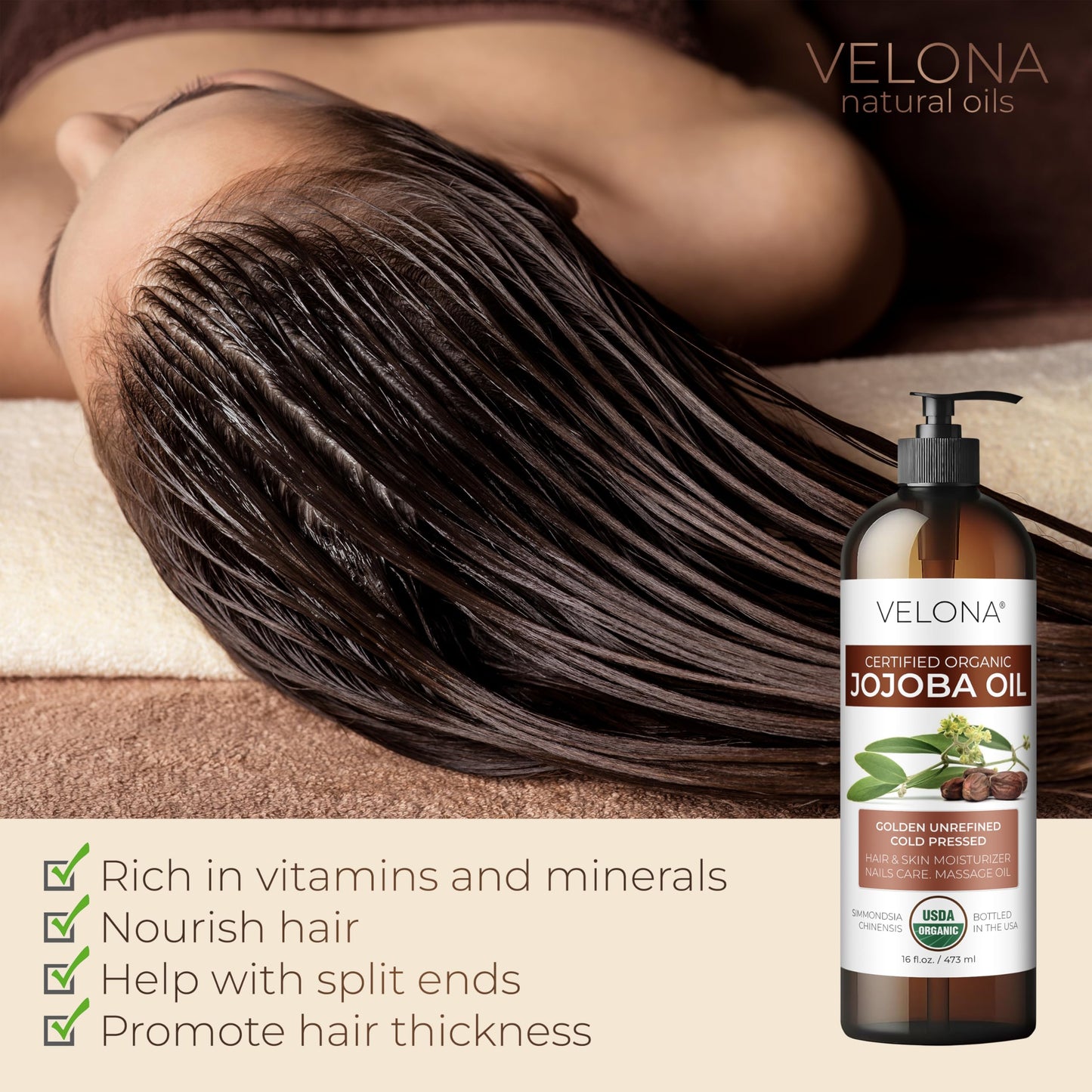 Velona - Aceite de jajoba 100% orgánico | Aceite de transporte transparente natural para el cuidado de la cara, el cabello, el cuerpo y la piel | sin refinar, prensado en frío | Tamaño: 2, 4, 8, 16, 24, 32, 64 oz y 7 lb, 236.58ml (8oz)