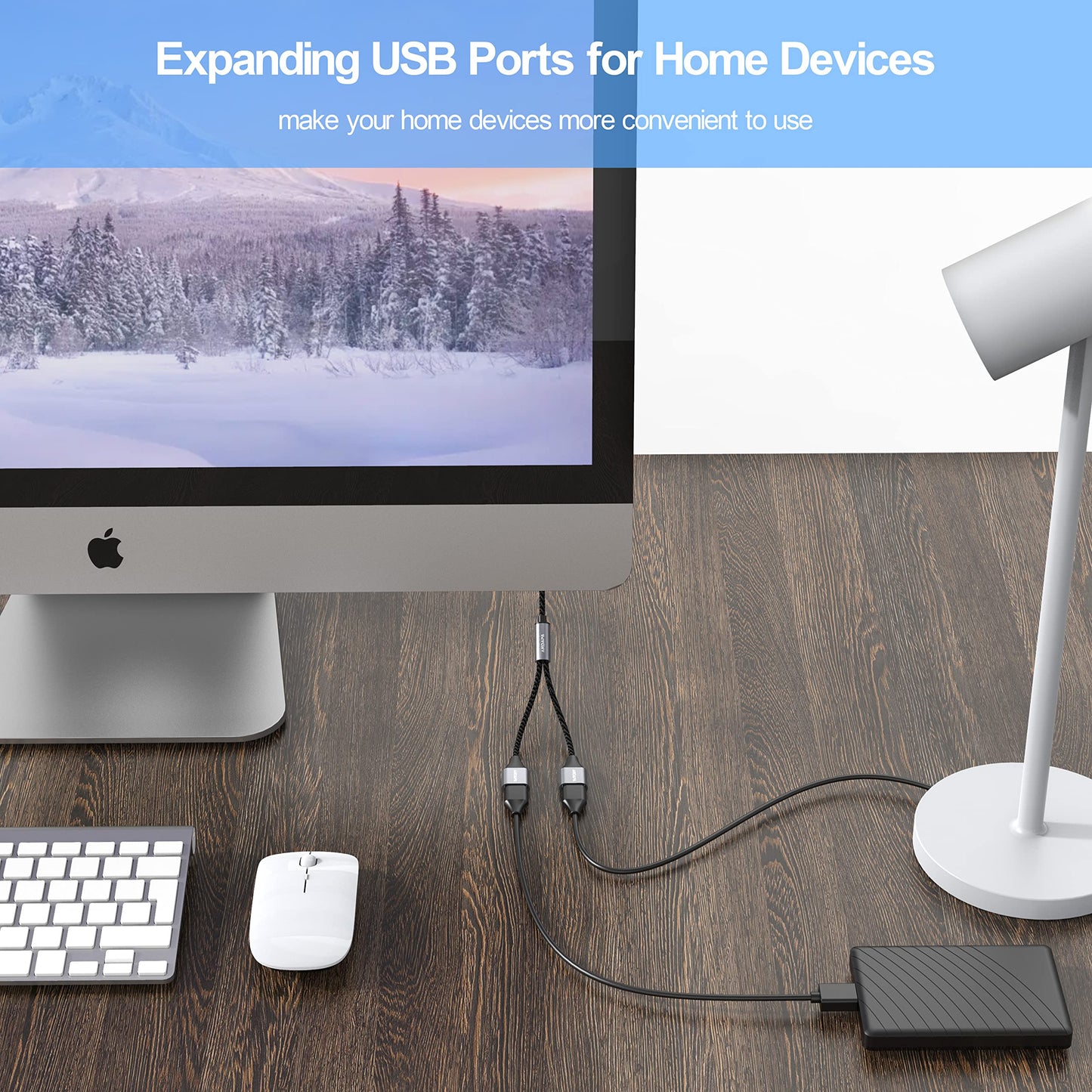 ANDAPA Divisor USB, convertidor de cable de extensión USB de 1 entrada y 2 salidas para PC, Mac, coche, Xbox One Series X/S, PS4, PS5, laptop