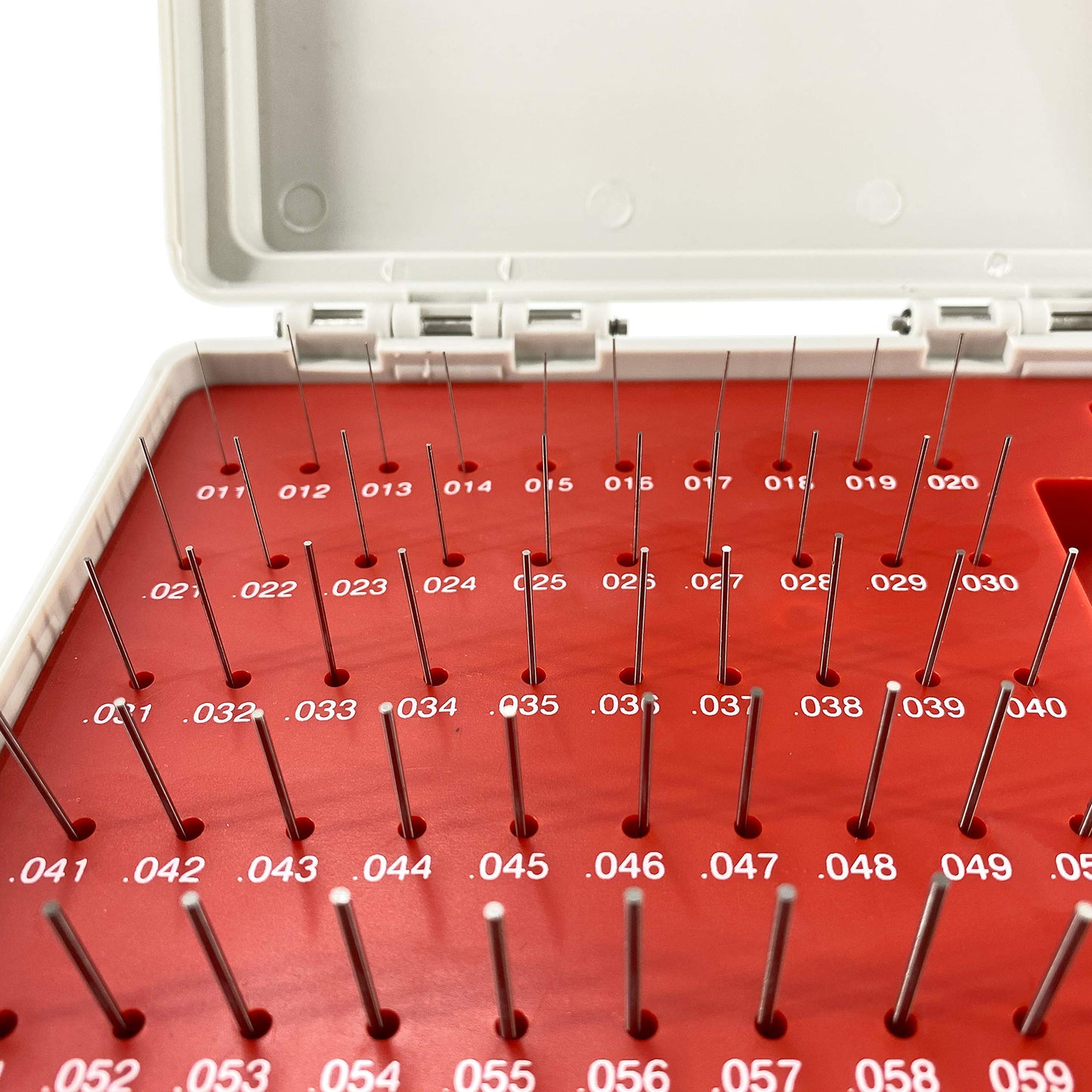 TEXALAN(R) Plus - Juego de calibradores de pines con caja de almacenamiento de acero para agujeros de medición, 50 piezas de 0.000 a 0.08 pulgadas M0