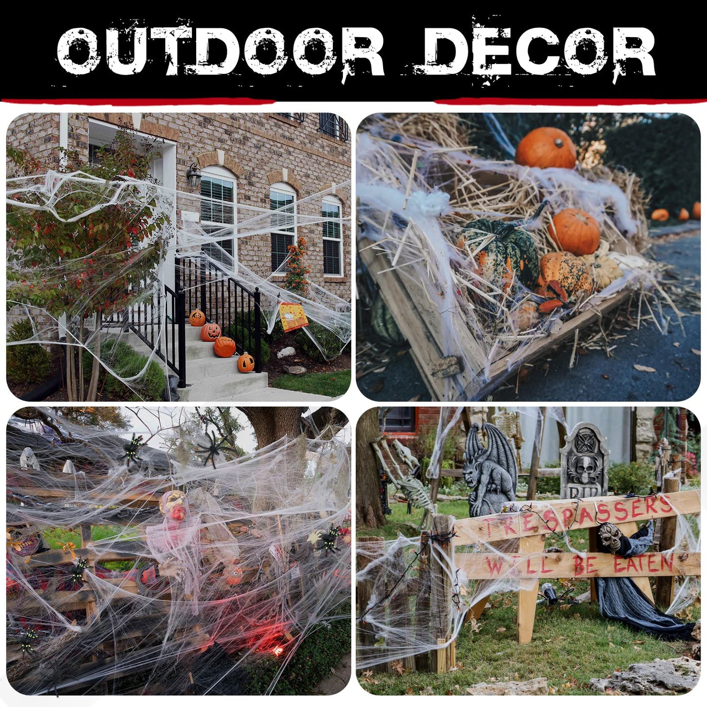 80sqm Spider Webs Halloween Decorations Bonus with 30 Fake Spiders, Super Stretch Cobwebs for Halloween Indoor and Outdoor Party Supplies