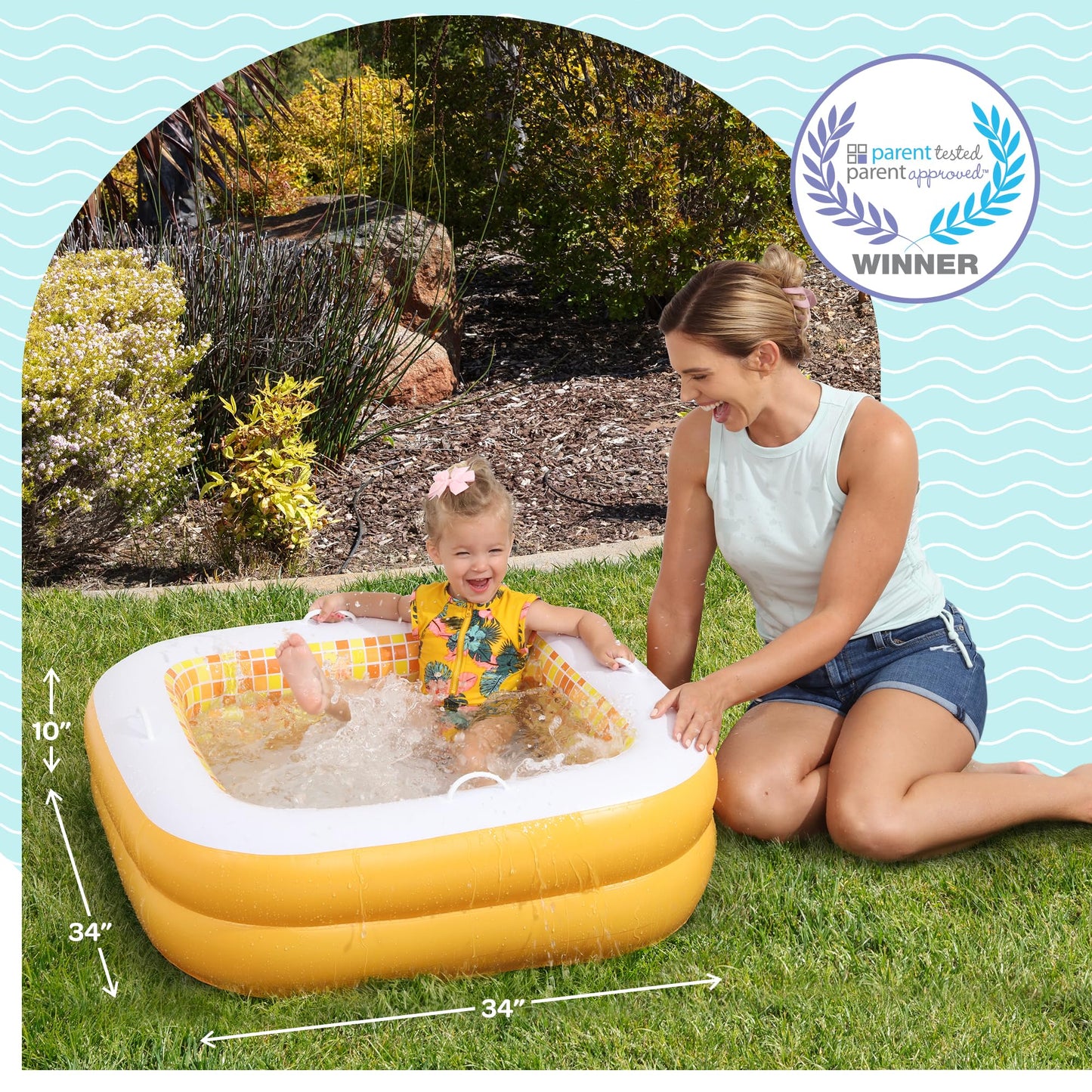 Piscina Inflable para Bebés y Niños Pequeños Segura para la Piel Pequeña Cuadrada con Piso Acolchado y Drenaje