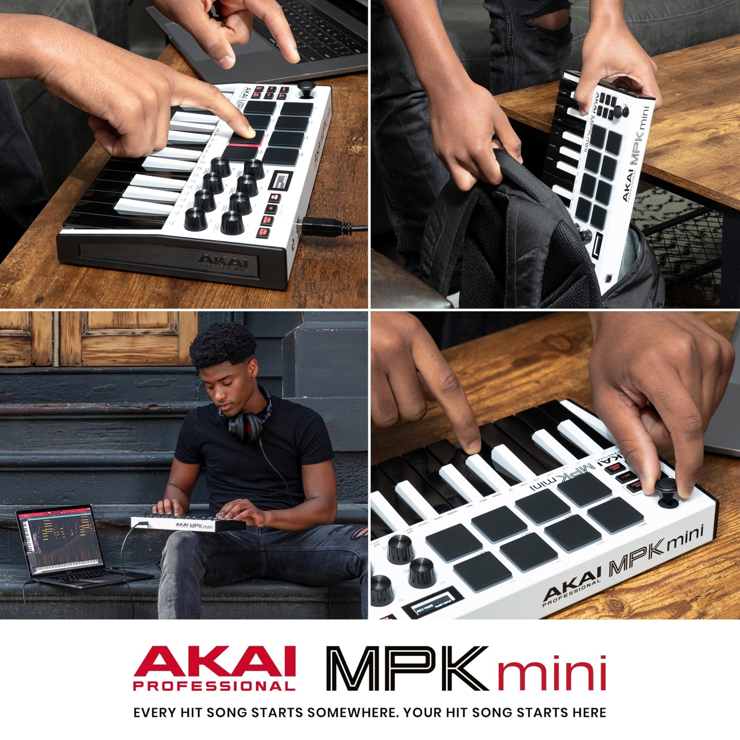 Akai Professional MPK Mini MK3 - Teclado Controlador MIDI USB de 25 Teclas con 8 Drum Pads, 8 Perillas, Software de Producción Musical y Native Instruments Sound Package (NKS Integration), Blanco