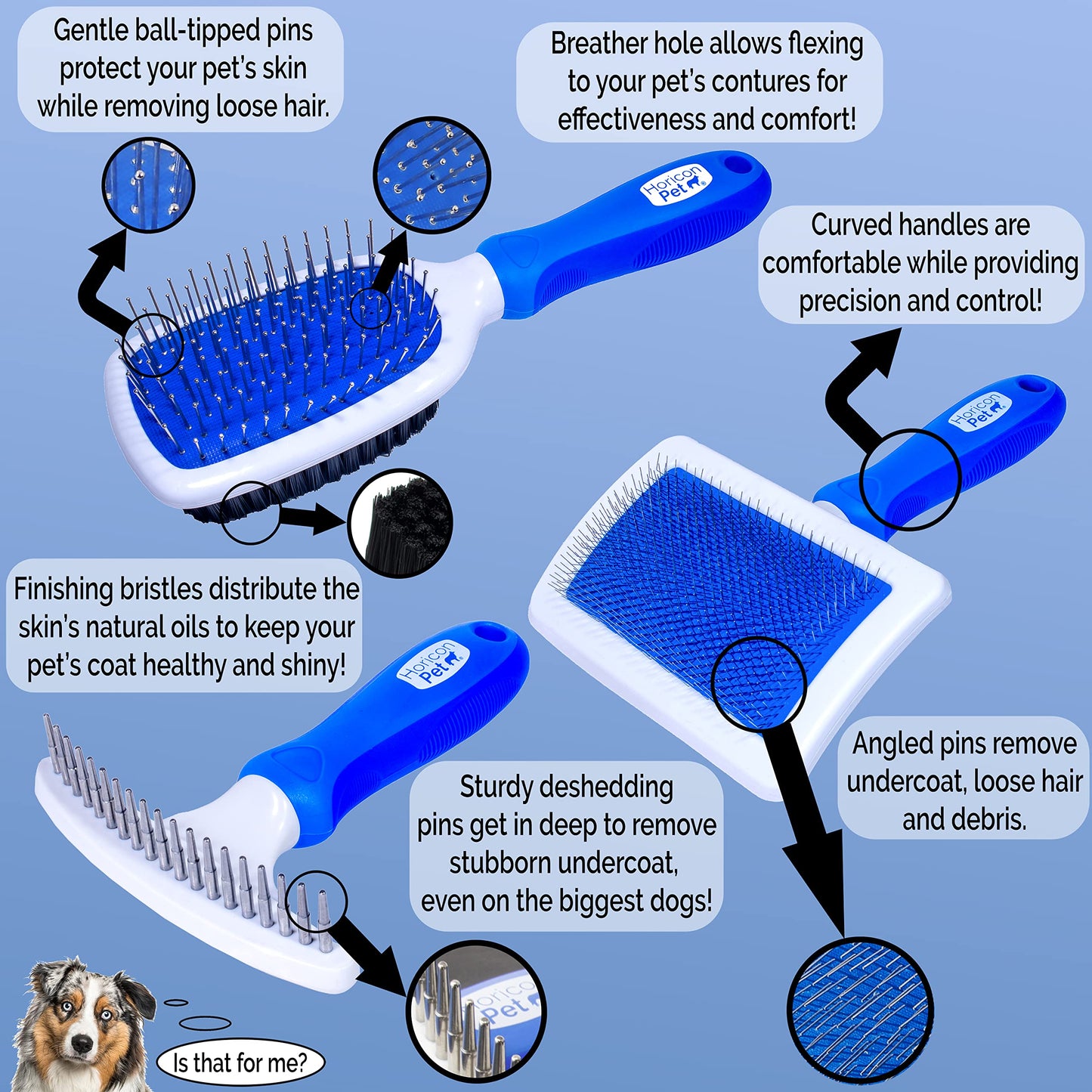 Horicon Pet Juego de cepillos para perros 6 en 1 de alta calidad – Cepillos de aseo para perros – Pin de bola y cepillo de cerdas, peine para desenredar cuchillas curvadas, cepillo para afilar, peine para desenredar mascotas