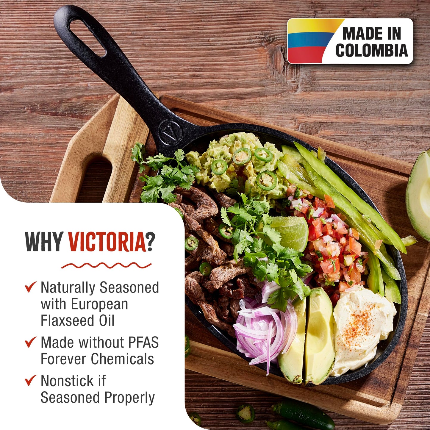 Sartén de Hierro Fundido Victoria Negro Fabricado en Colombia