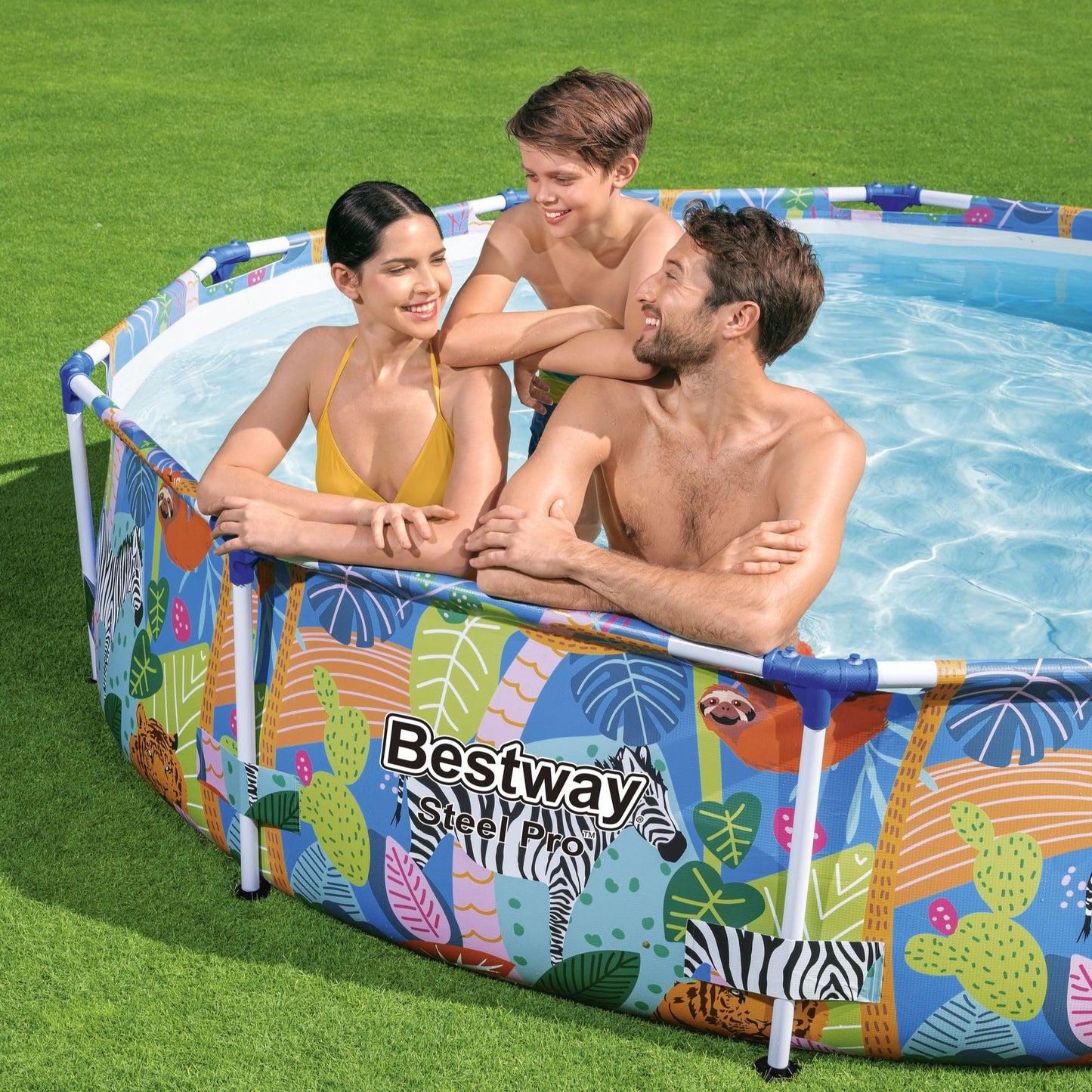 Bestway Steel Pro Frame - Piscina sin Bomba (diámetro 305 x 66 cm), diseño de Cebra Multicolor