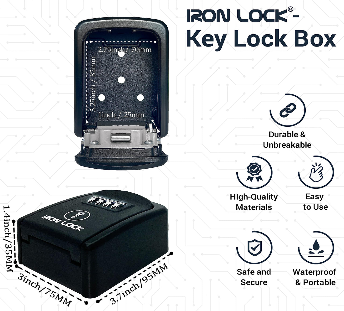 Iron Lock® - Caja de bloqueo para llave de pared con combinación de 4 dígitos, código reiniciable, interruptor A B y capacidad de 5 llaves, caja de seguridad impermeable para interiores y exteriores