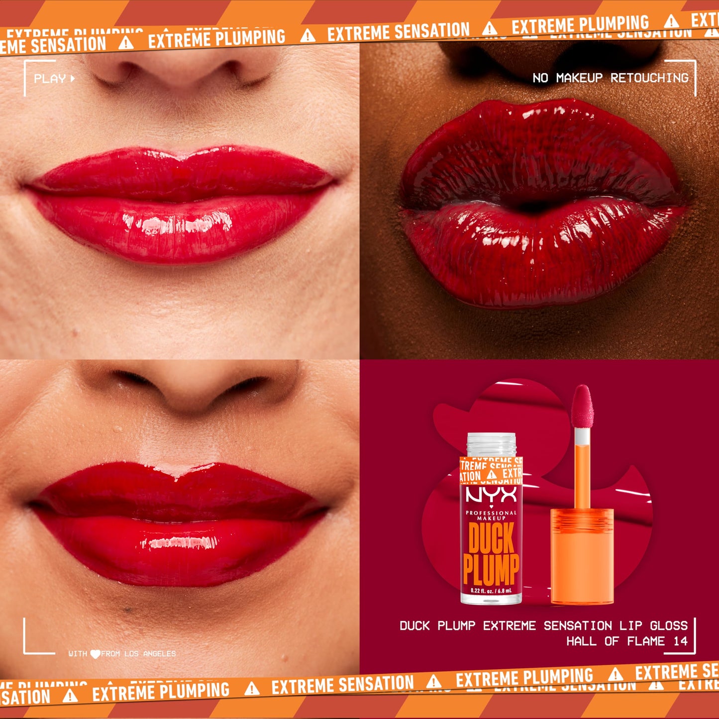 NYX PROFESSIONAL MAKEUP, Brillo labial voluminizador con efecto Plump, Hall of Flame (Rojo Intenso), Gloss infusionado con jengibre picante, Vegano