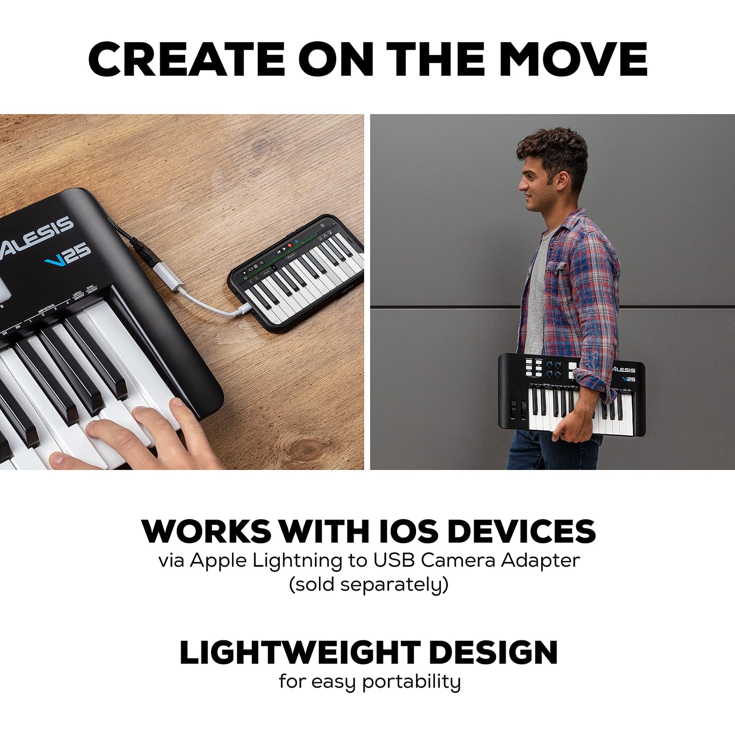 Alesis V25 MKII - Teclado Controlador MIDI USB, 25 teclas sensibles a la velocidad, 8 Pads con Full Level, Arpegiador, Rueda Pitch/Mod, Note Repeat y Suite de software