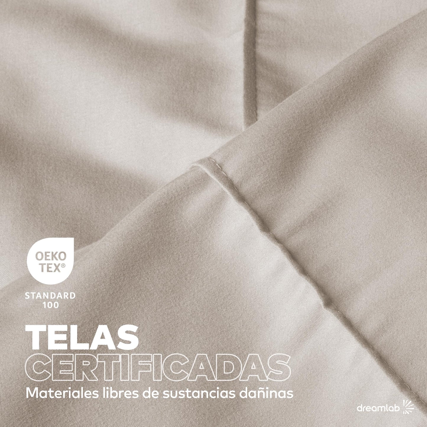 Juego Edredón Matrimonial Dreamlab Beige Ultra Suave Hipoalergénico Reversible Plisado Con Fundas de Almohada