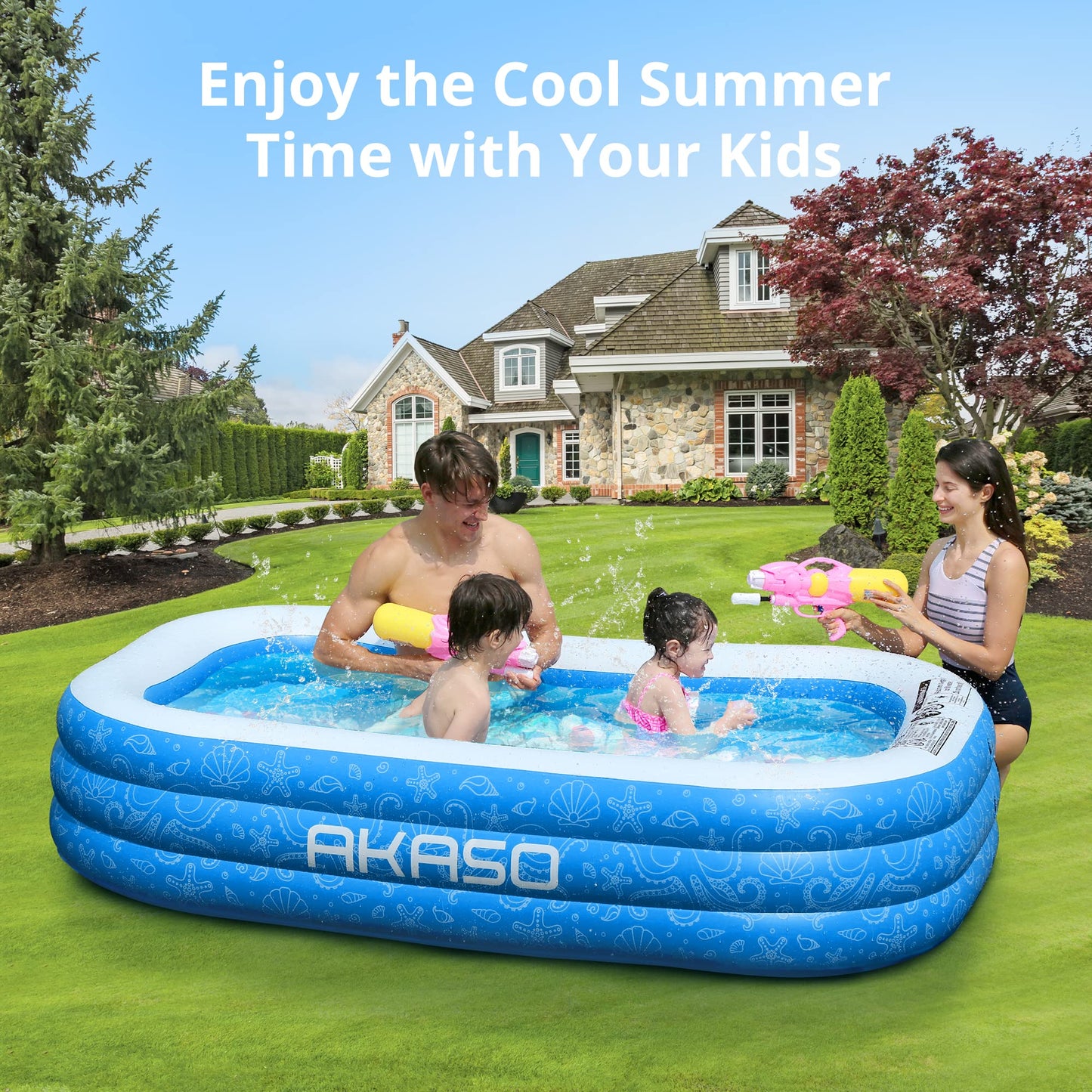 AKASO Piscina Inflable, 94.5 x 56 x 22 Pulgadas, Piscina Inflable para niños, Piscina Familiar para niños y Adultos, niños pequeños, al Aire última intervensión, jardín, Patio Trasero