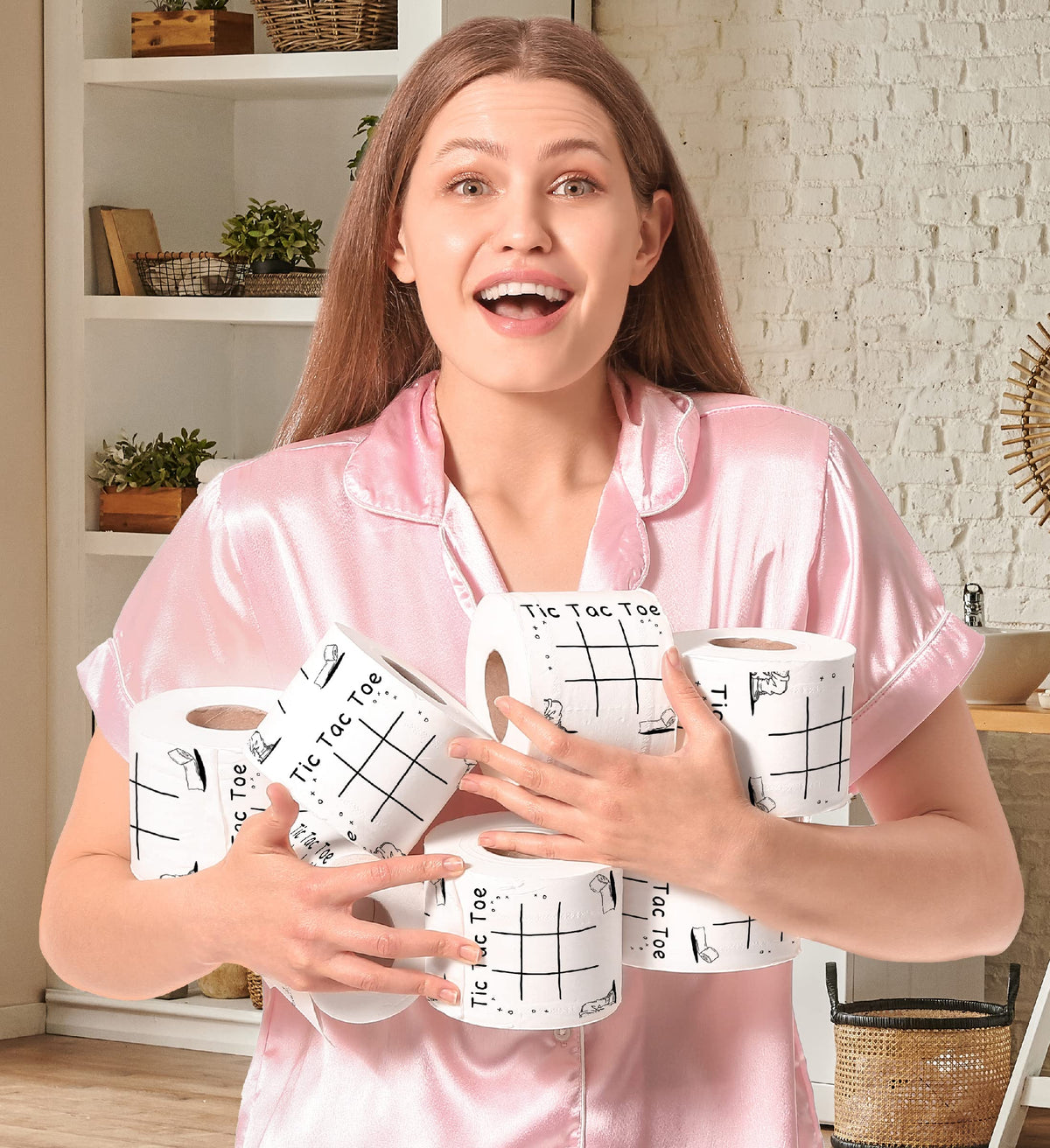Papel Higiénico Impreso Tic Tac Toe - Divertido Regalo Novedoso para Broma y Decoración de Baño