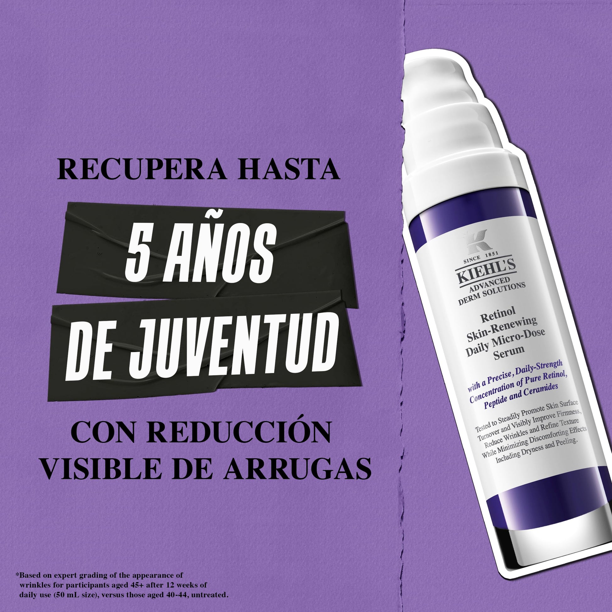 Kiehl's Retinol Serum, Poderoso suero anti-edad con Retinol que reduce visiblemente las arrugas, reafirma y mejora la textura de la piel, con Retinol, Péptido y Ceramidas, 50 ml