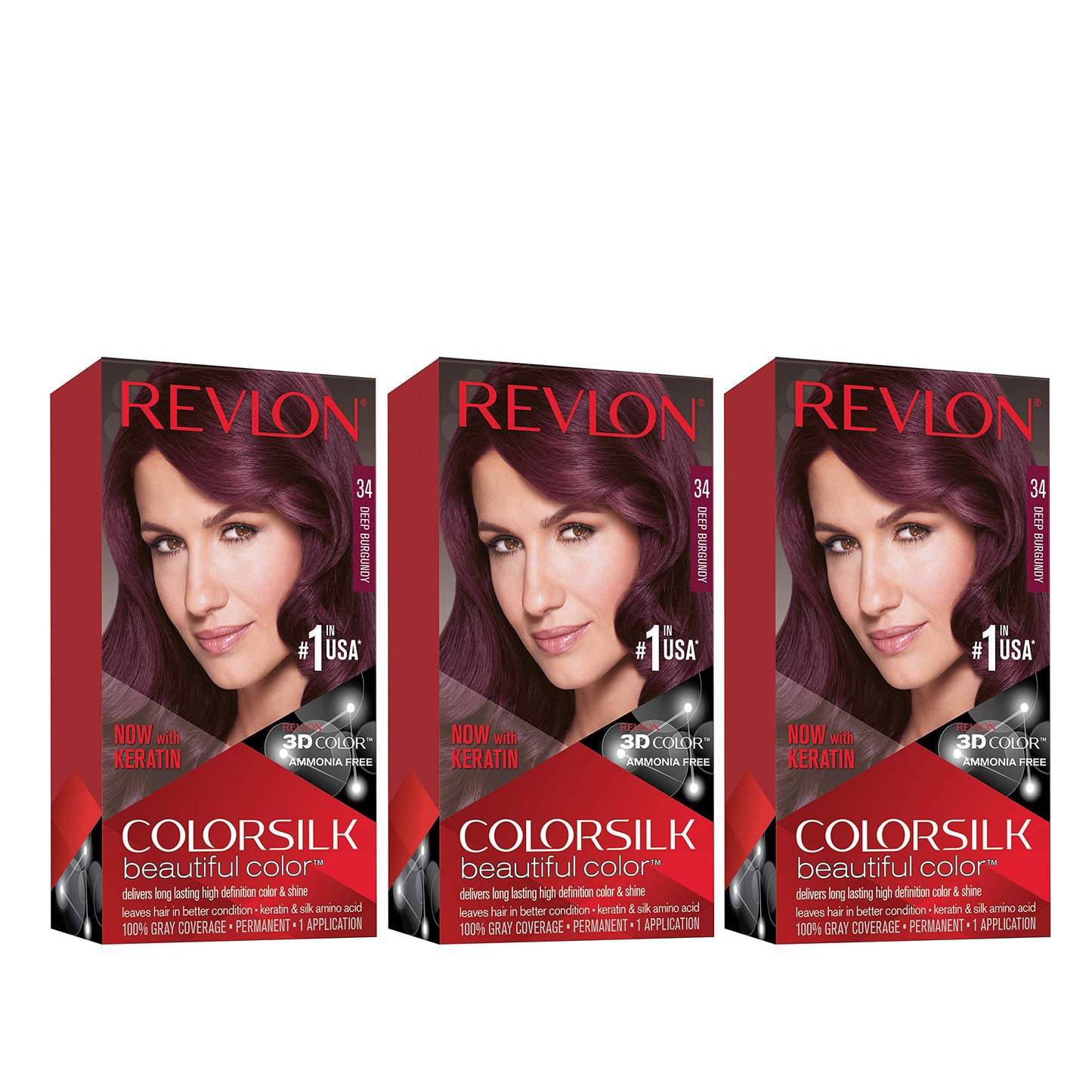 Revlon Colorsilk Beautiful Color, Deep Burgundy, 3 Count