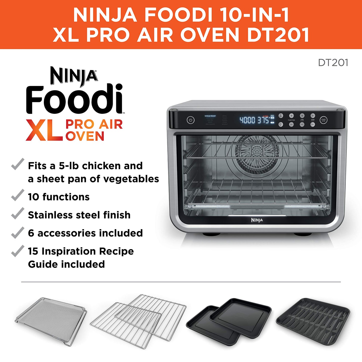 Ninja - Horno eléctrico con Air Fryer XL Pro 10 en 1, Foodi | DT201