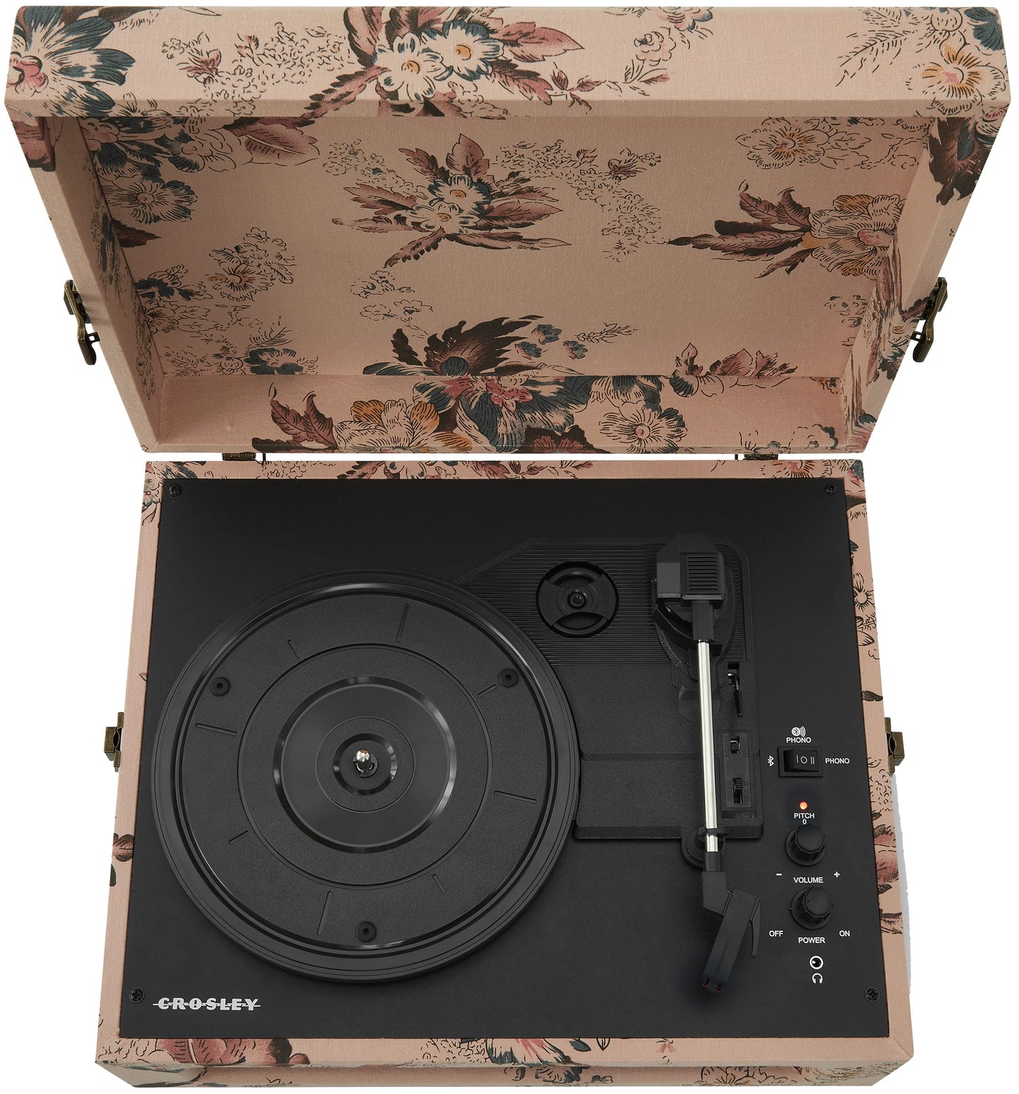Crosley CR8017B-FL Voyager - Tocadiscos de Vinilo portátil clásico con Entrada y Salida Bluetooth y Altavoces Integrados, Floral