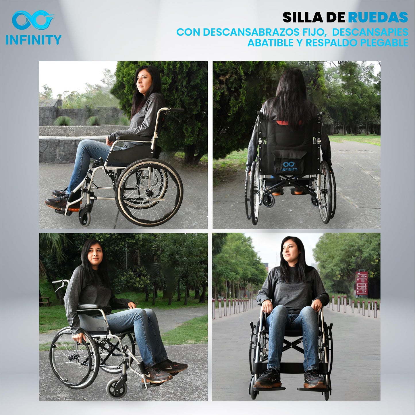INFINITY | Silla De Ruedas Todo Terreno De Aluminio Con Respaldo Plegable y Doble Sistema de Frenado (Negro-Rojo)