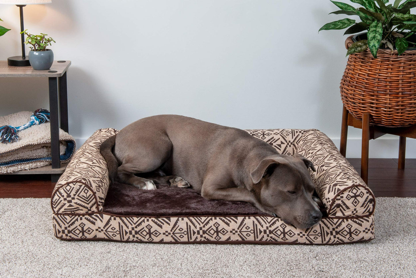 Furhaven Large Orthopedic Dog Bed Plush & Southwest Kilim Decor Sofa-Style w/Removable Washable Cover - Desert Brown, Large