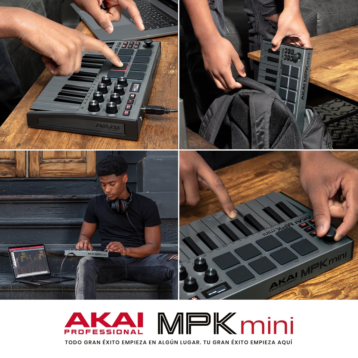 Akai Professional MPK Mini MK3 - Teclado Controlador MIDI USB de 25 Teclas con 8 Drum Pads, 8 Perillas, Software de Producción Musical y Native Instruments Sound Package (NKS Integration), Gris