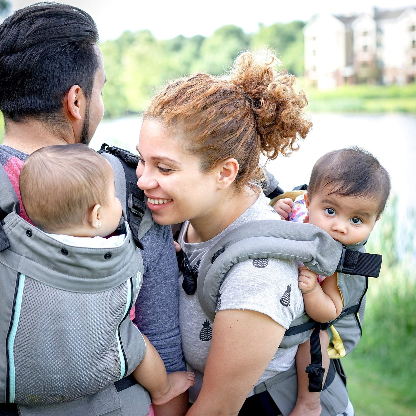 Portabebés TwinGo Air Verde Azulado Malla Transpirable Ajustable Tándem o Individual para Hombre y Mujer XS-XXL