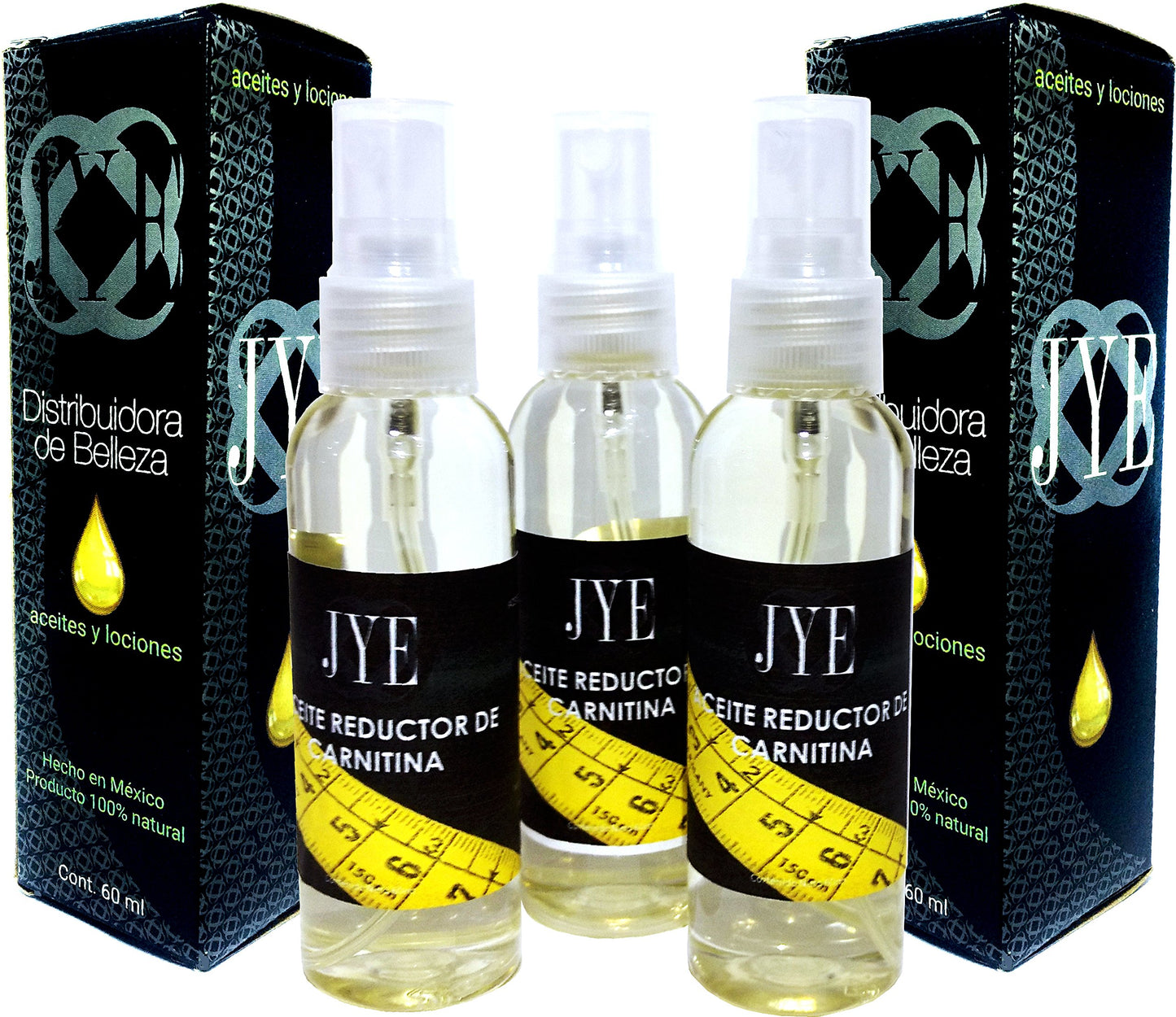 JYE Aceite de Carnitina, Reductor natural, ideal para aplicar en todo tipo de piel. Natural. Set de 3 Botellas. USO EXTERNO.