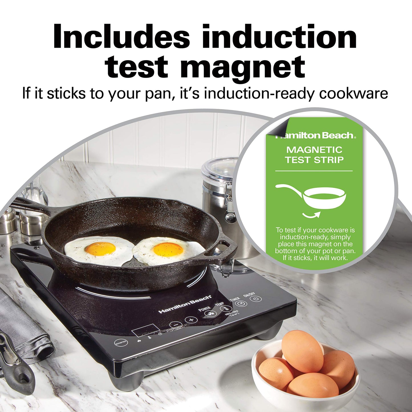 Hamilton Beach 34104 Single Induction 1800 watt Cooktop, Heats 40% faster, Versatile Pan Size (4"-10"), Black