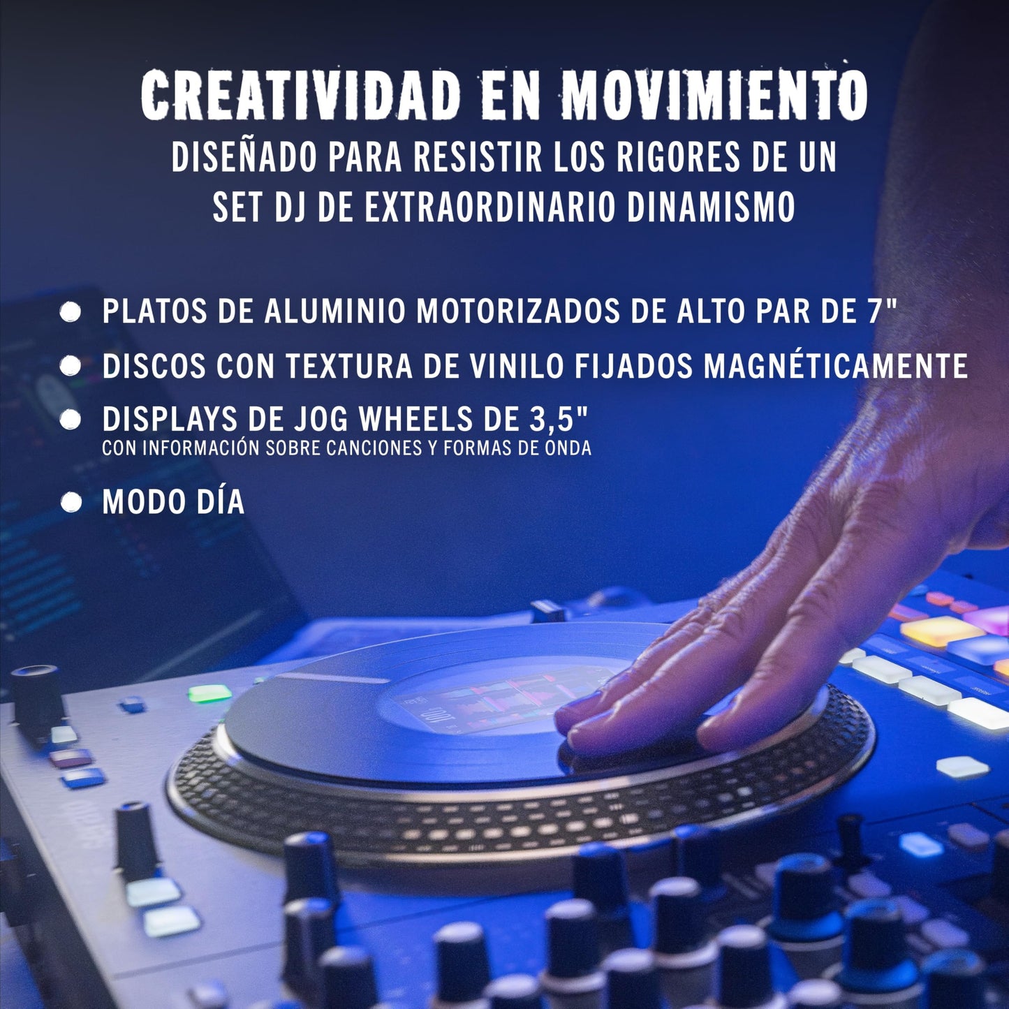 Controlador DJ Rane Performer Negro Motorizado 4 Canales con Platos 7" Displays Faders Precision Feel Stems FX Avanzado Serato DJ Pro