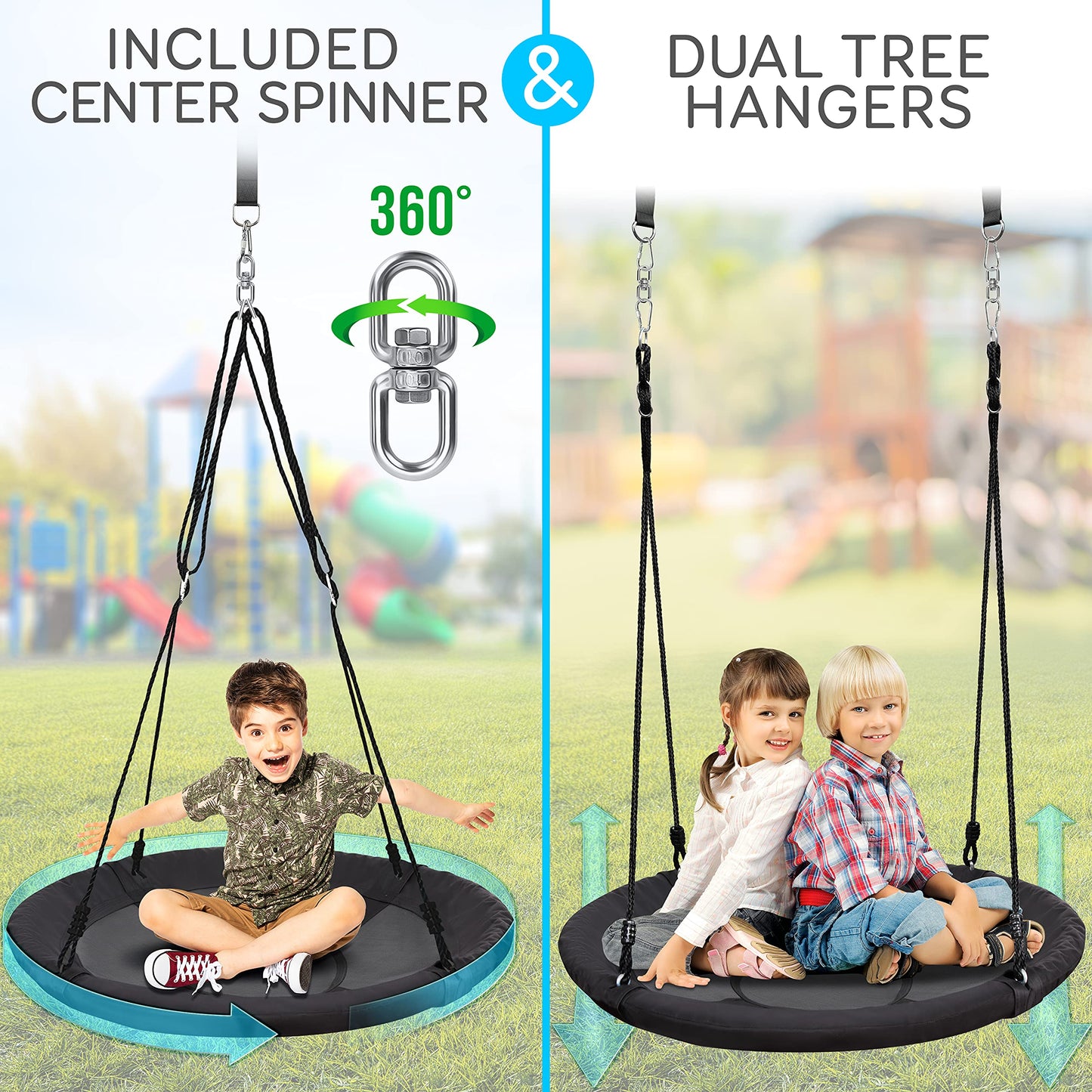 Columpio de Platillo SereneLife Negro con Kit Giratorio para niños