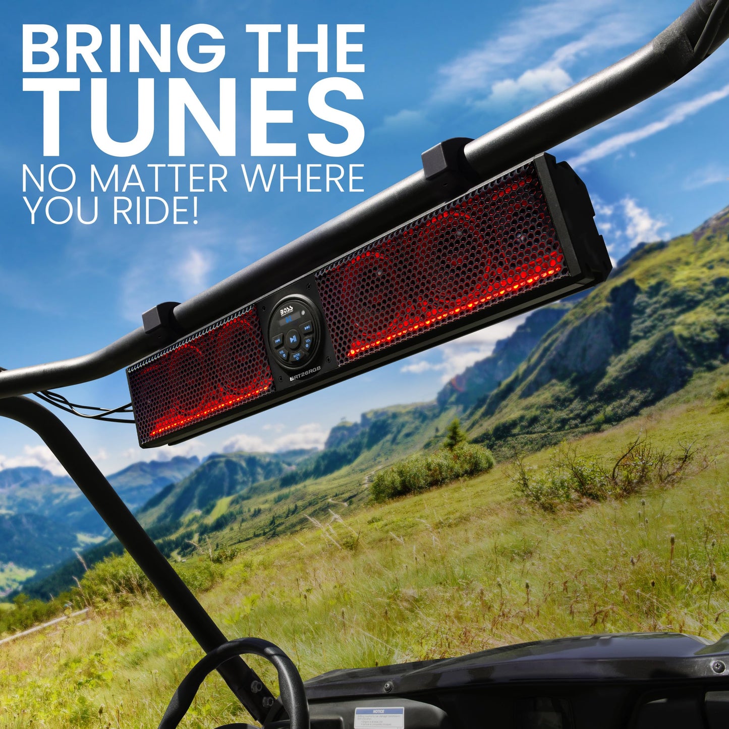 BOSS Audio Systems BRT26RGB ATV UTV Barra de Sonido – 26 Pulgadas de Ancho, Altavoces de 4 Pulgadas, tweeters de 1 Pulgada, IPX5 Resistente a la Intemperie, Bluetooth, Amplificador Incorporado,