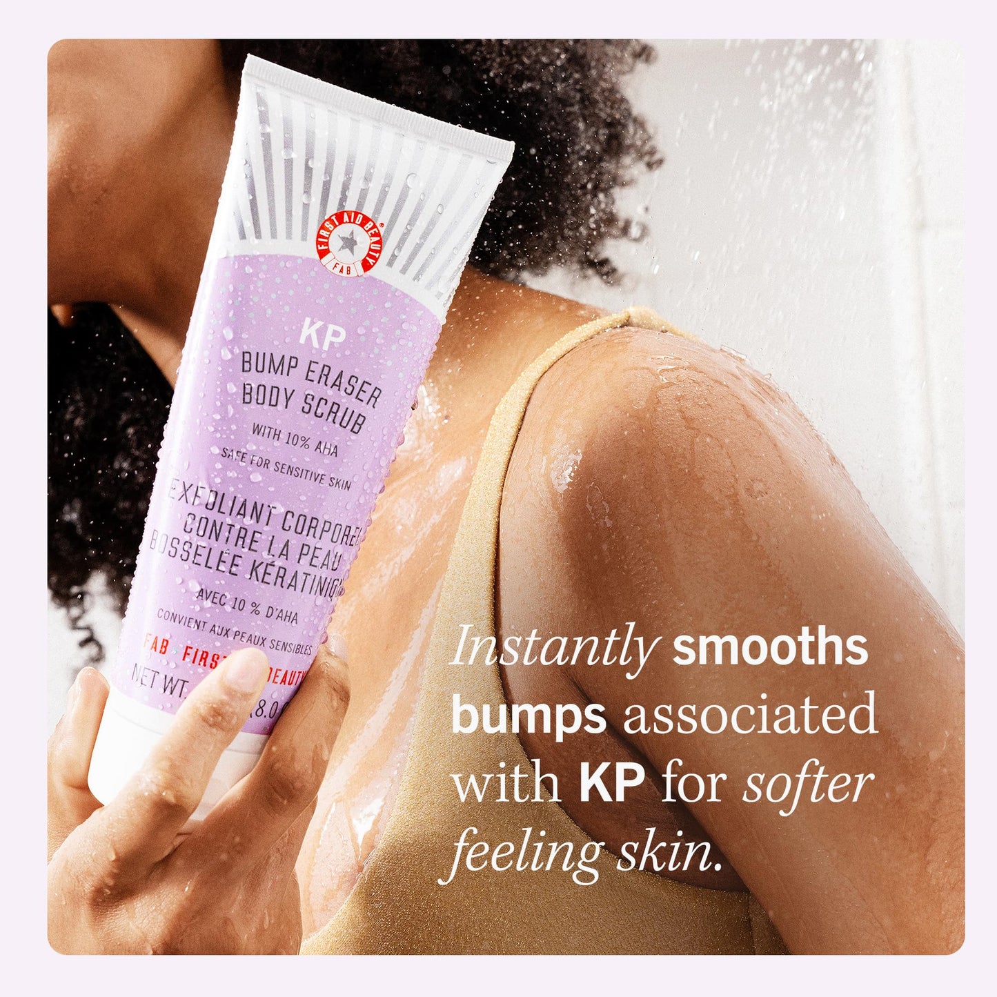 First Aid Beauty- Exfoliante corporal KP Bump Eraser con 10% de AHA, exfoliante para piel con queratosis pilaris con ácido glicólico y lactosa.
