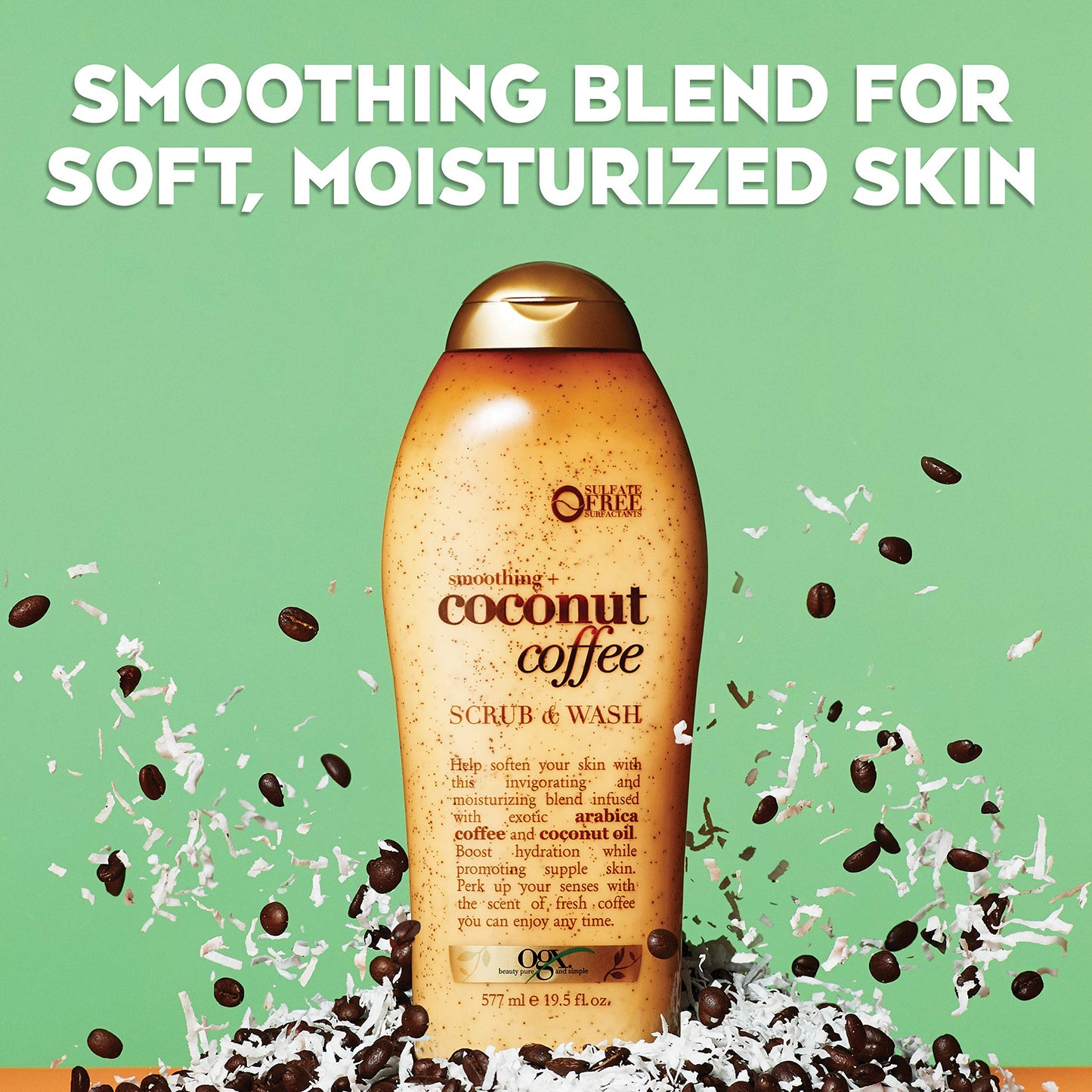 Body Wash Humectante OGX Aceite de Coco y Café Exfoliante