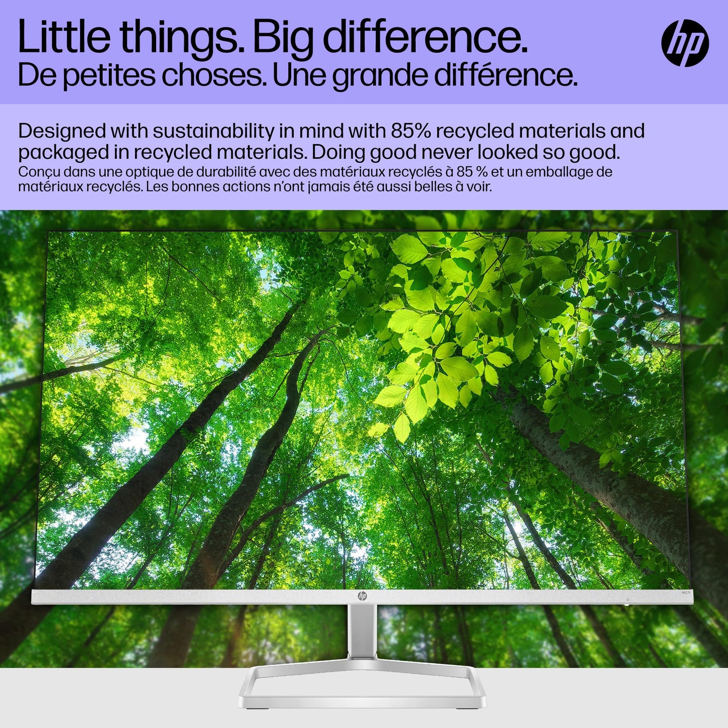 HP Monitor HP M27f Full HD, IPS, 1920 x 1080, 75 Hz, 5ms GtG, 27", FreeSync, Antirreflejante, Luz Azul Baja, Ultra Delgado, Micro Bordes, Ajustable, VGA, HDMI, Plata/Negro (2G3D3AA)