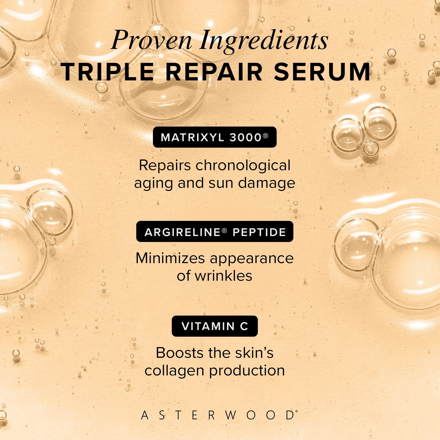 MATRIXYL 3000 + ARGIRELINE Peptide + Vitamin C 4 oz Serum with Organic Hyaluronic Acid - Reduce Sun Spots, Wrinkles, Our Most Powerful Triple Combination - ASTERWOOD NATURALS - Bottle