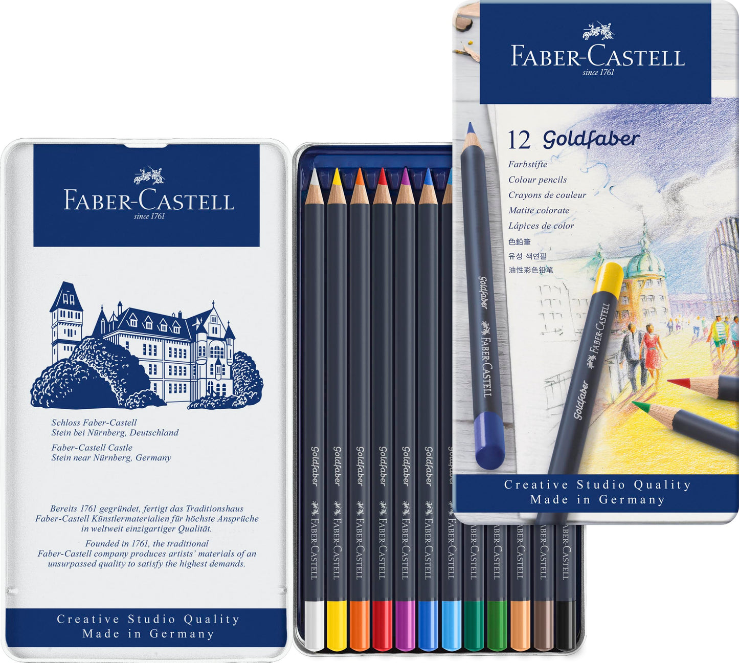 Faber-Castell Colores Goldfaber para Arte con 12 colores elaborados con excelente resistencia a la luz y a caídas, son ideales para artistas profesionales y aficionados que buscan proyectos creativos
