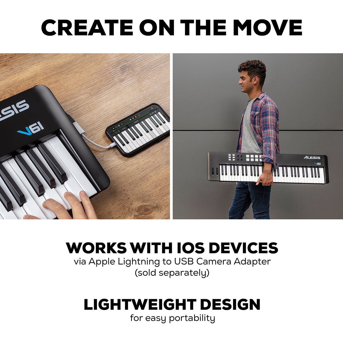 Alesis V61 MKII - Teclado Controlador MIDI USB, 61 teclas sensibles a la velocidad, 8 Pads con Full Level, Arpegiador, Rueda Pitch/Mod, Note Repeat y Suite de software