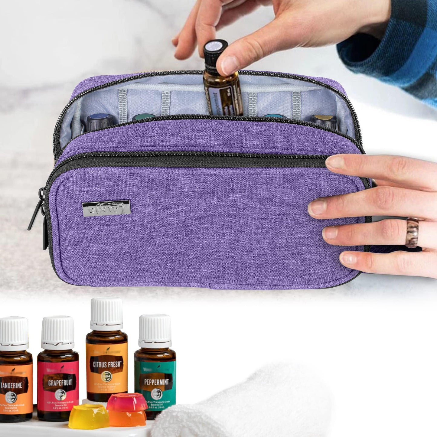 Luxja Essential Oil Carrying Case - Holds 12 Bottles (5ml-15 ml), Portable Double-Layer Organizer for Essential Oil and Accessories, Purple