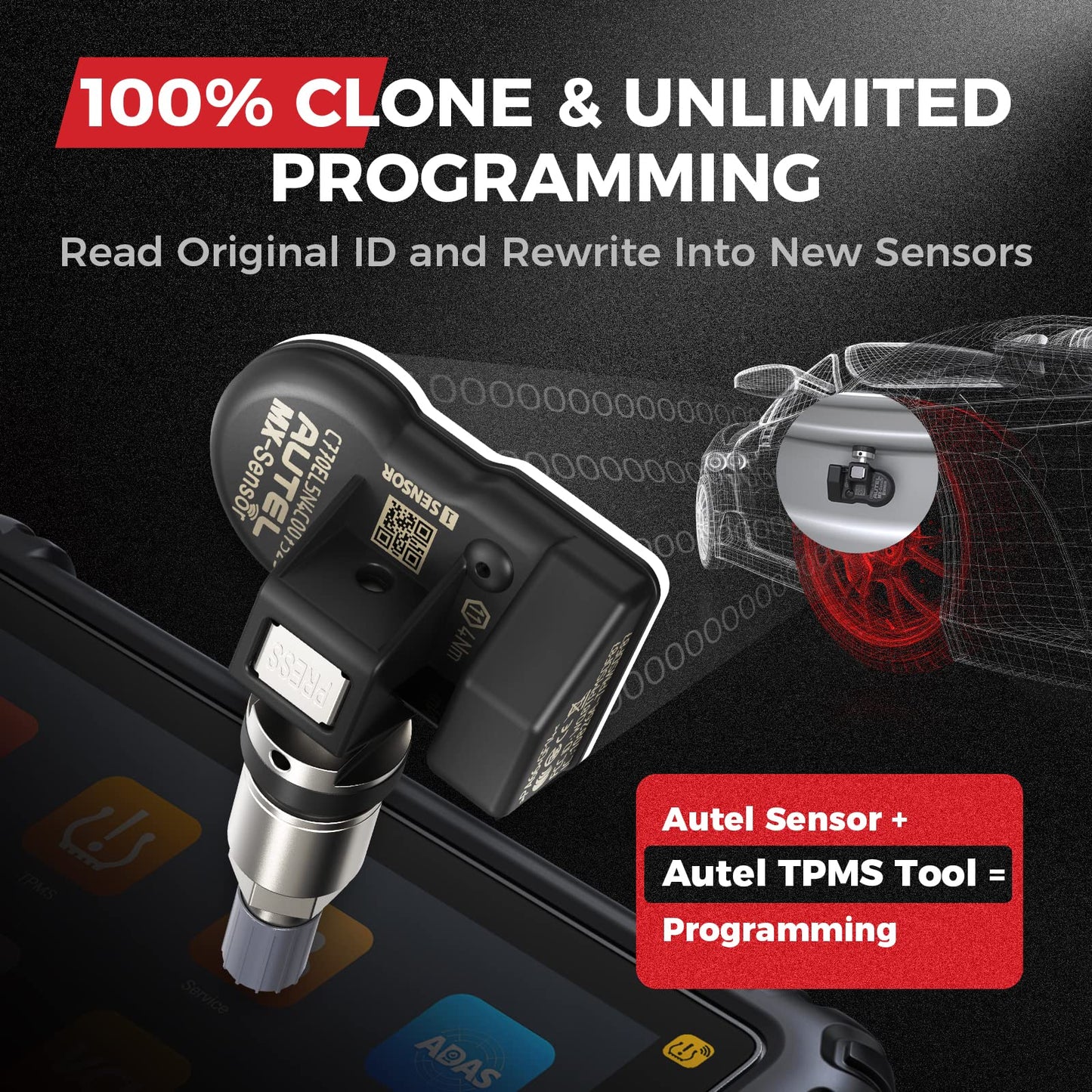 Autel - Sensores TPMS universales programables (315 MHz + 433 MHz) especialmente diseñados para el reemplazo de sensores OEM (válvula de metal atornillado)