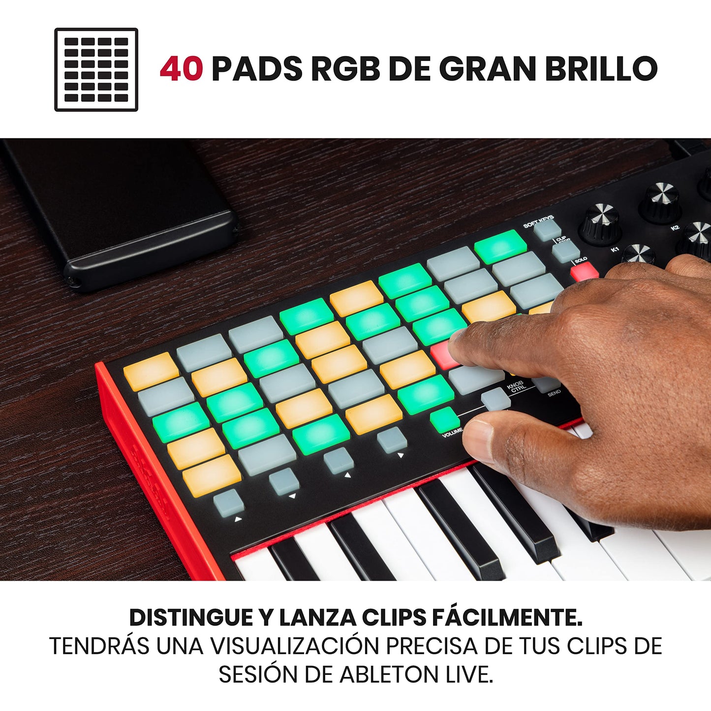 Akai Professional APC Key 25 MK2 - driver de teclado MIDI USB de 25 teclas para lanzamiento de clips con Ableton Live Lite, 40 almohadillas para orejas RGB y 8 perillas giratorias