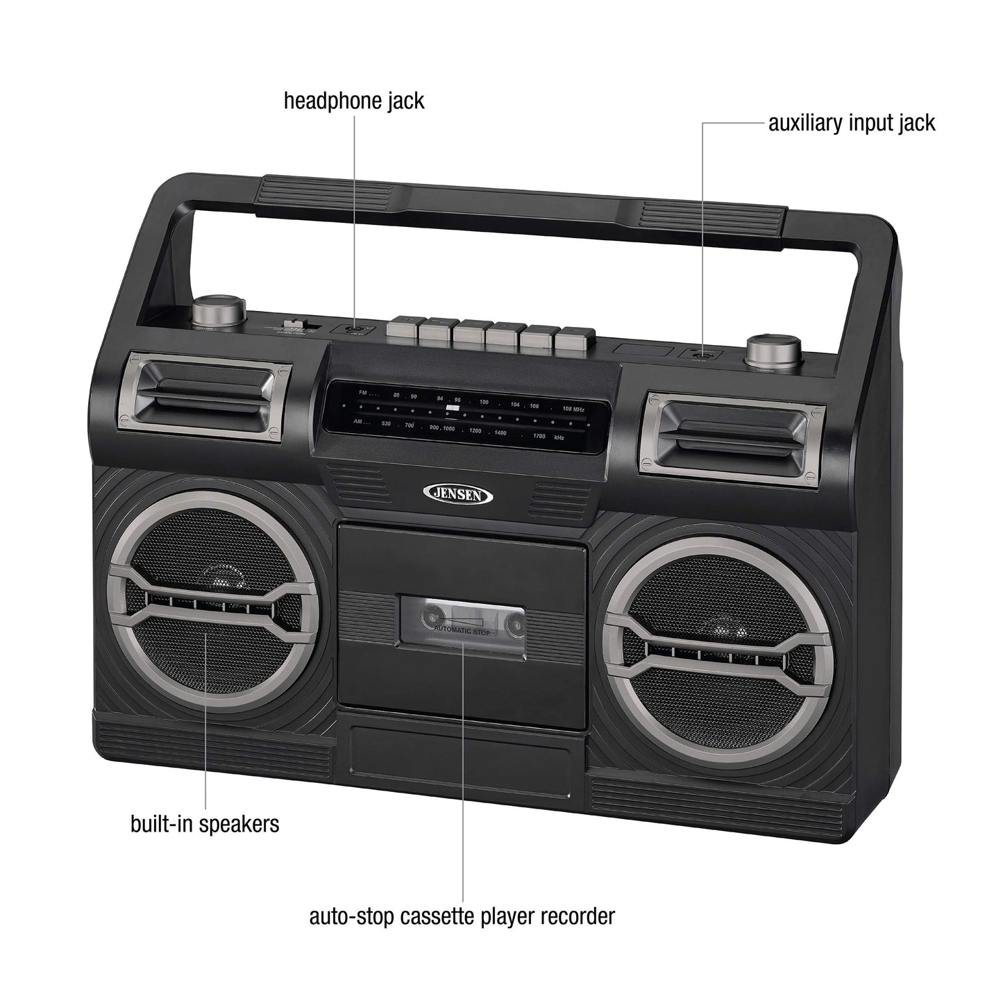 Jensen MCR-500 Radio portátil Am/FM con Reproductor de Casete y Altavoz Incorporado