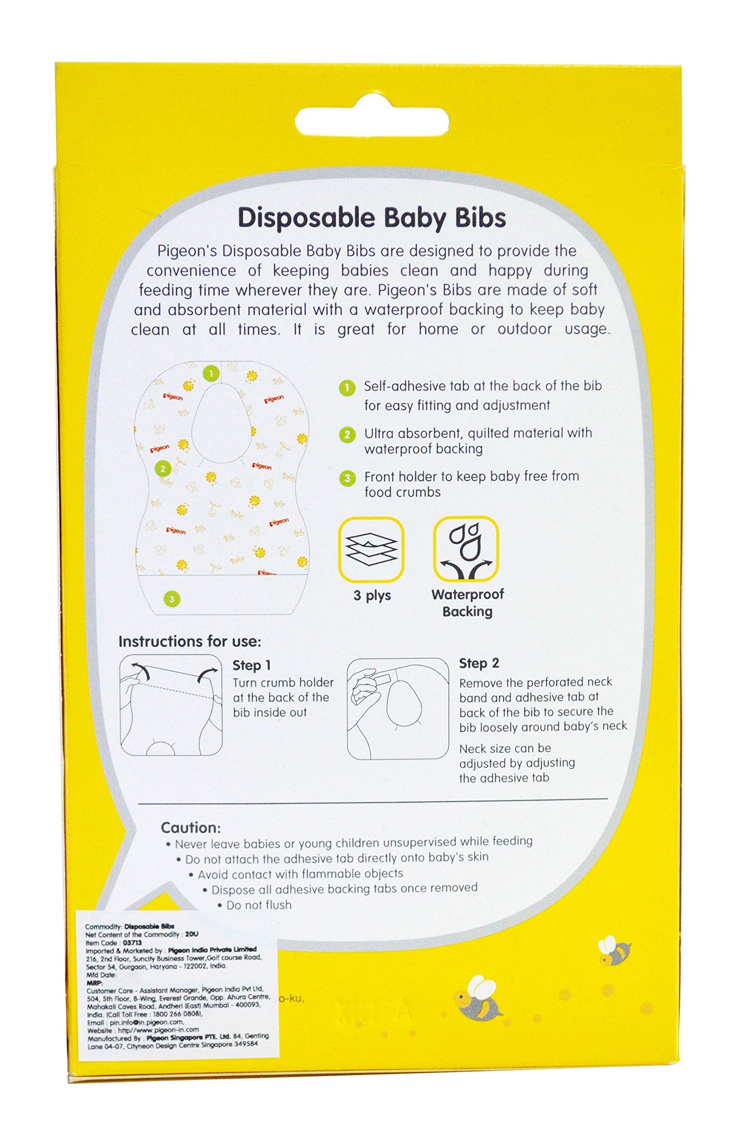 Baberos Desechables Pigeon Blanco Paquete de 20 Unidades