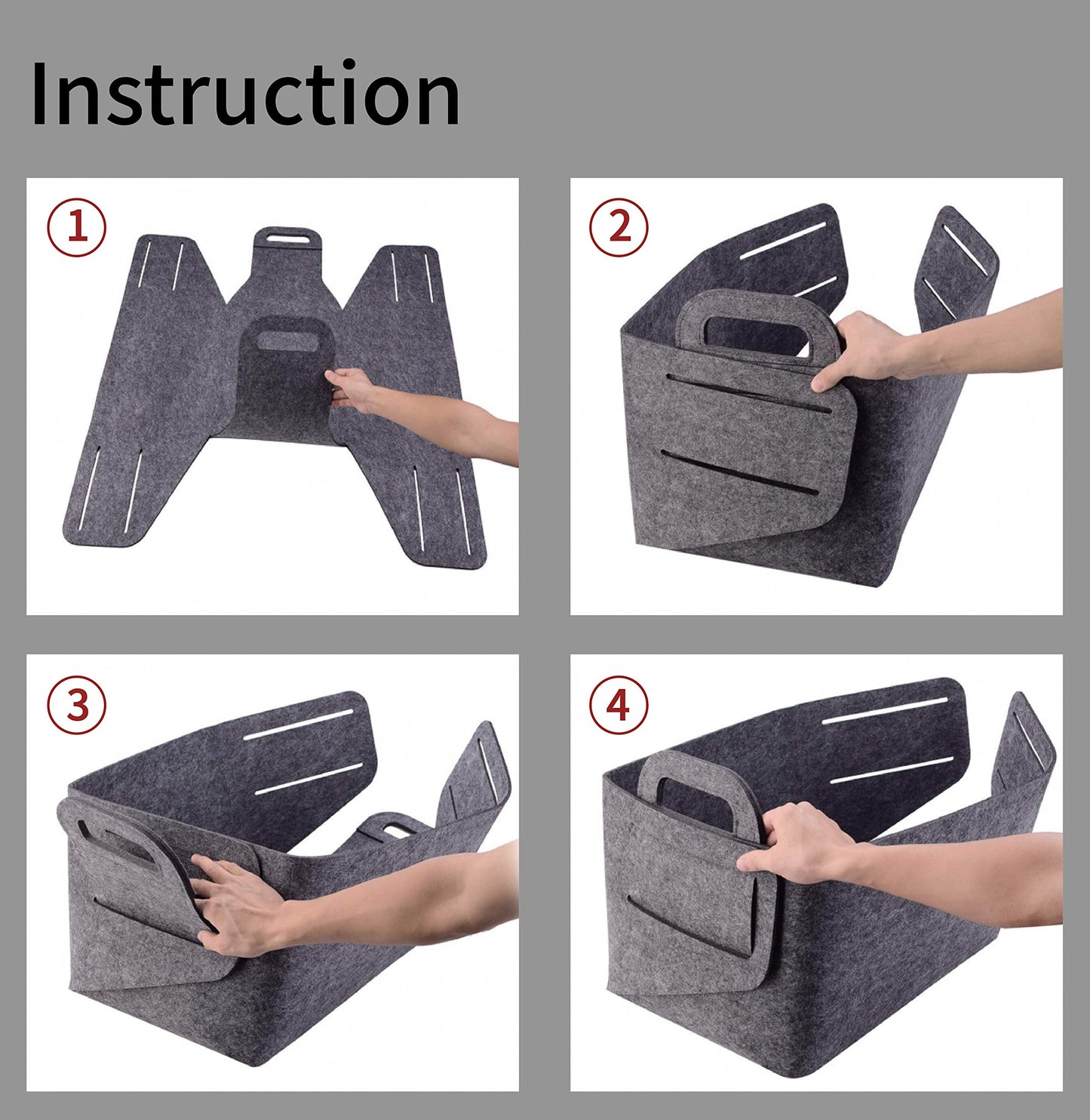 Cesta de almacenamiento de fieltro plegable y conveniente organizador con asas de transporte para oficina, recámara, clóset, bebé, juguetes de guardería, lavandería (gris oscuro, 19.8 pulgadas de