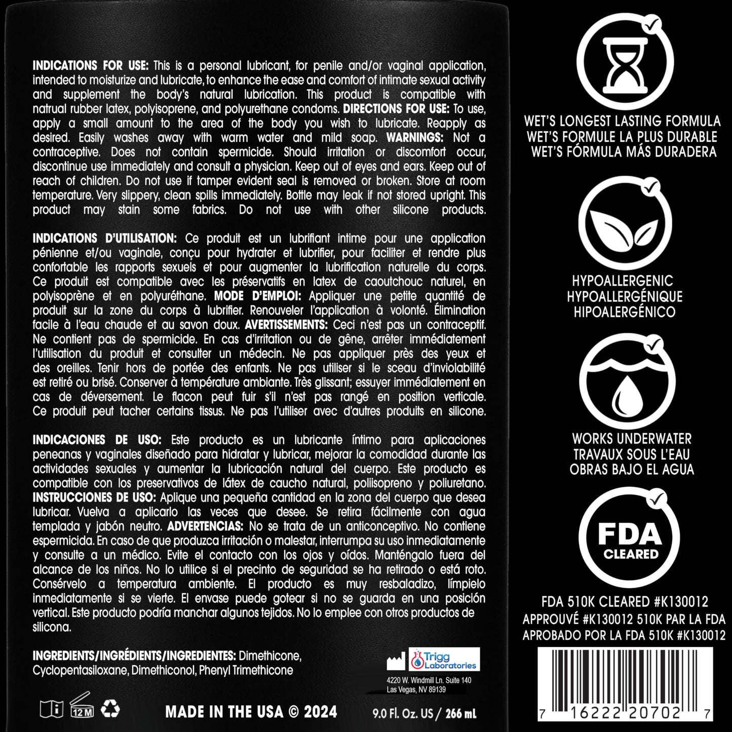 Lubricante Premium Wet Platinum 8.9 Onzas