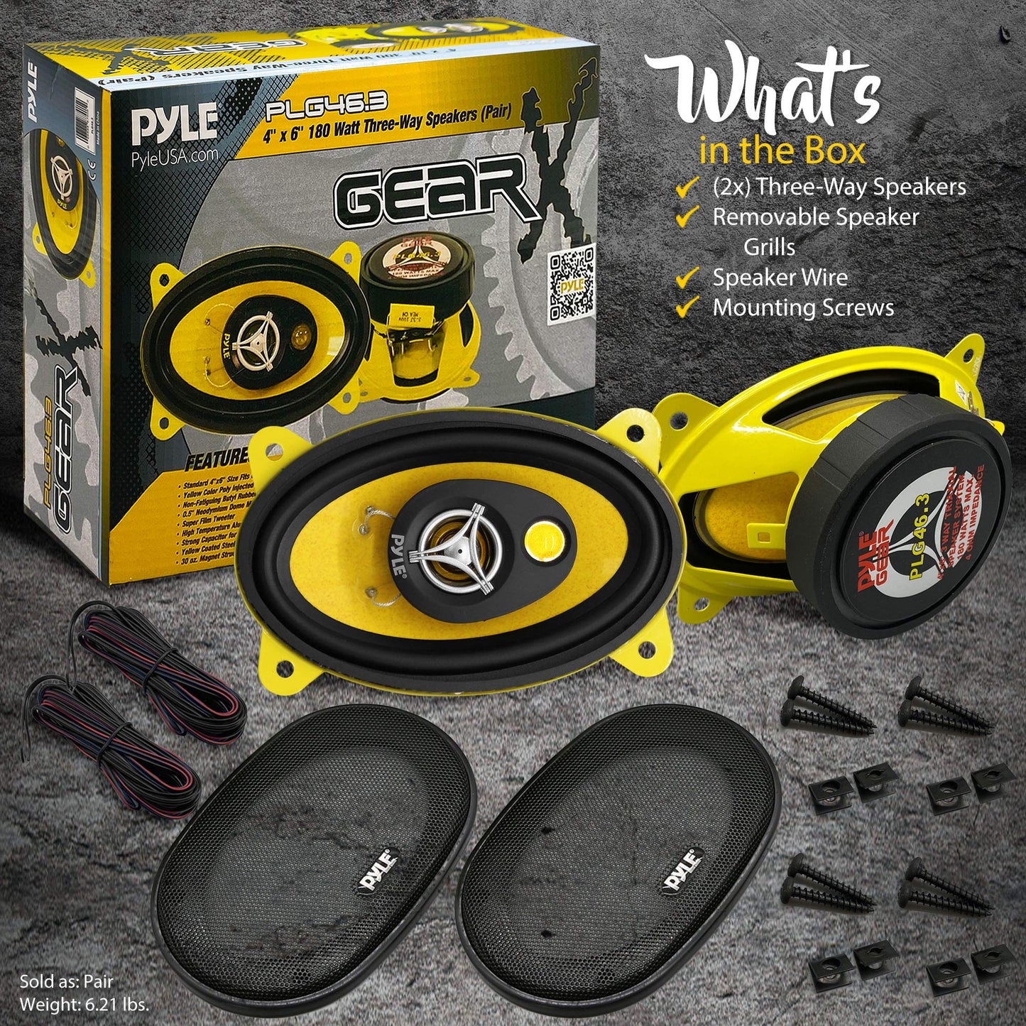 Bocinas para Auto Pyle 3 Vías Pro 4x6 180 Watts Negro con Mid Tweeters y Profundidad de Montaje 2 pulg.