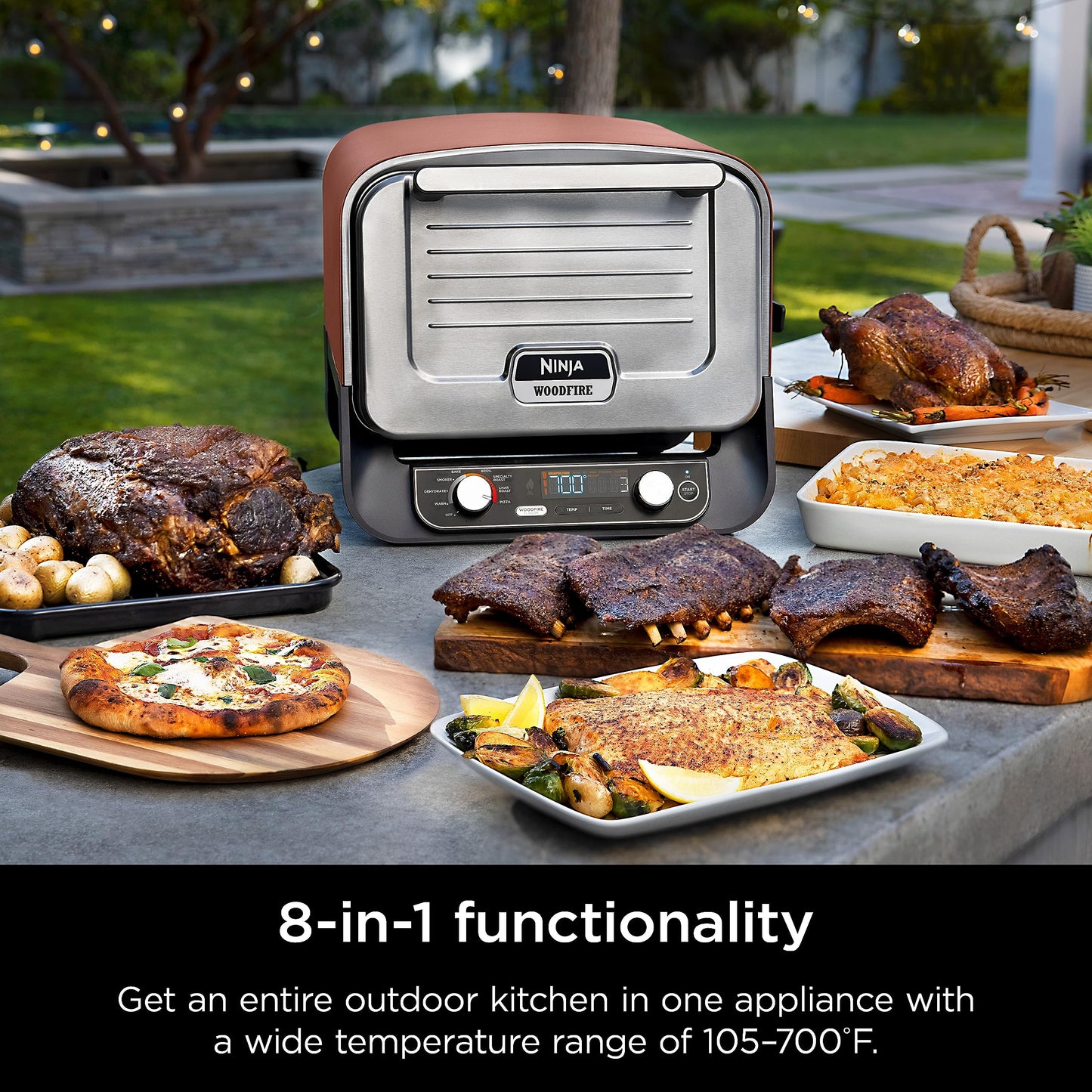 Horno de Pizza Exterior Ninja Rojo Terracota 8 en 1 con Tecnología Woodfire y Ahumador de Barbacoa