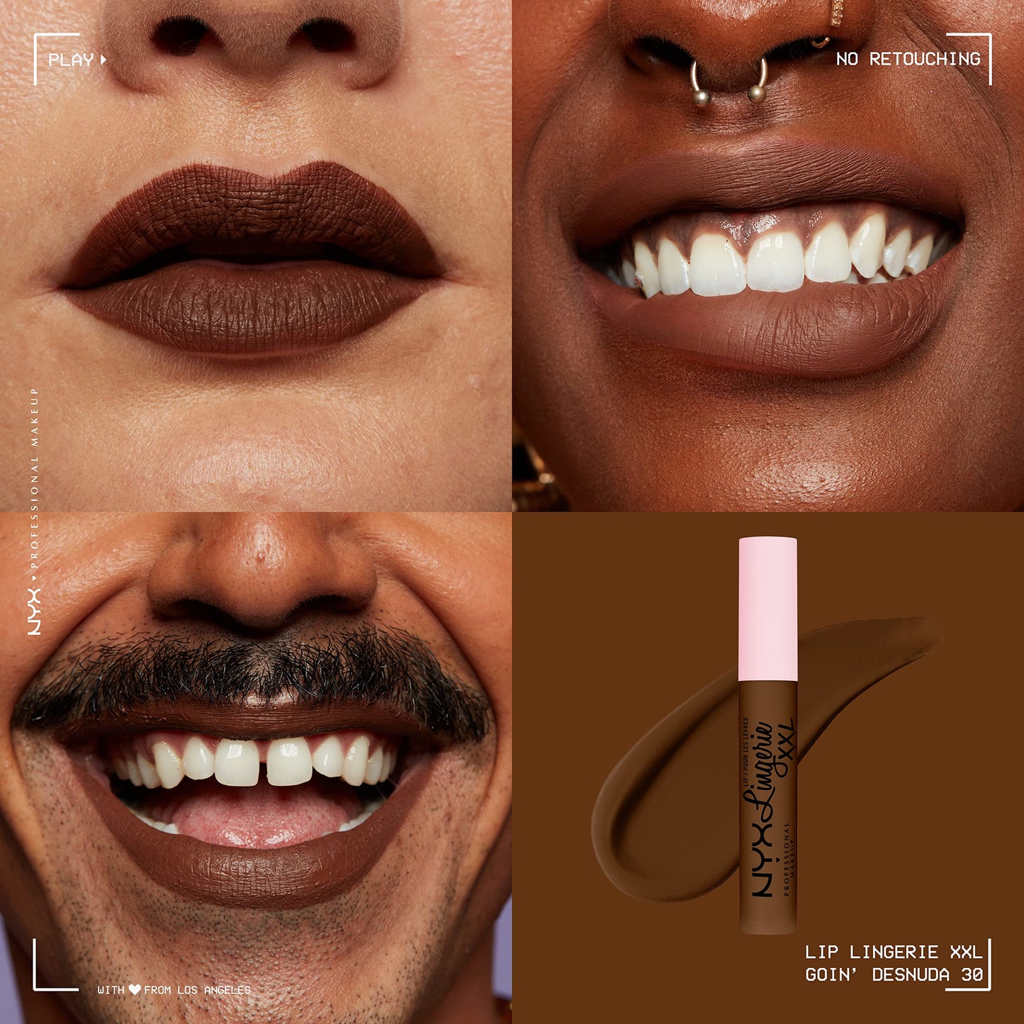 NYX Professional Makeup, Lip Lingerie XXL, Labial Liquido Mate, Tono Goin Desnuda